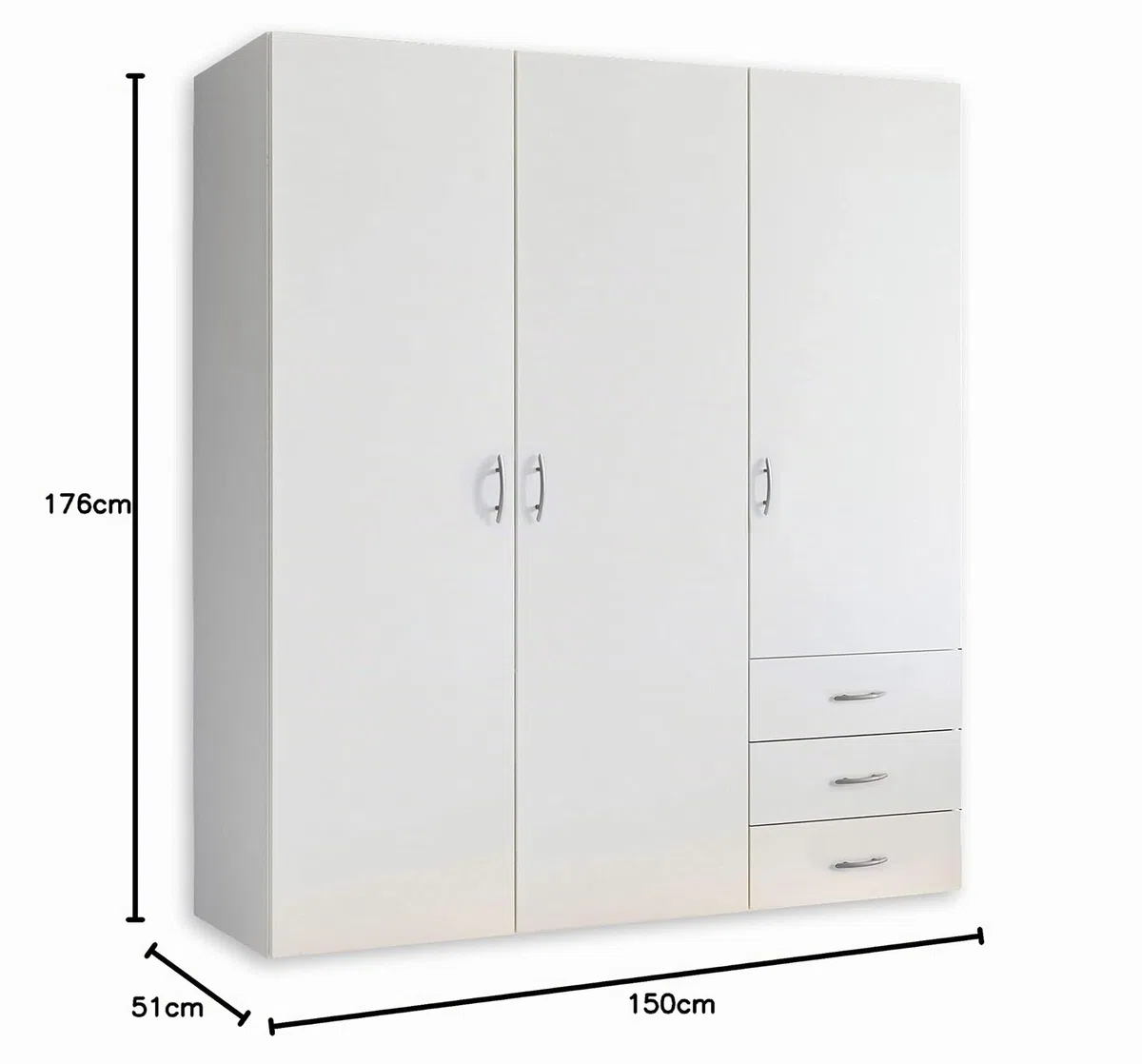 Stella Trading HARRY, Guardaroba bianco, Versatile armadio con 3 ante battenti per la camera da letto, 150 x 176 x 51 cm (larghezza x altezza x profondità)