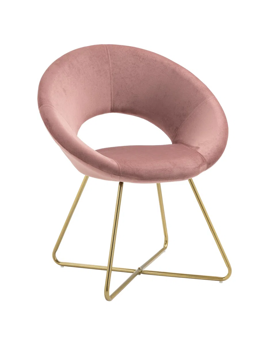 Poltrona Tonda Camera da Letto in Velluto Design Moderno, Sedia Imbottita Circolare con Gambe in Metallo Placcato Oro - Poltroncina per Salotto con Seduta Morbida Modello Grace - Rosa antico