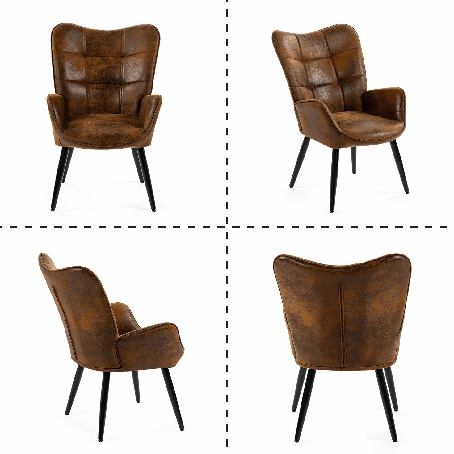 MEUBLE COSY Poltrona Imbottita Sedia da Salotto con Braccioli Poltroncina Relax con Schienale Alto e Cuscino Spesso Gambe in Metallo per Camera da Letto Soggiorno in Pelle Scamosciata Marrone