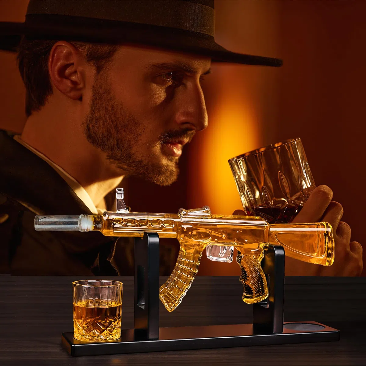 Oaksea AK47 Set decanter whisky 2 bicchieri papà, nonno, anniversario uomo, dispenser liquori bar feste