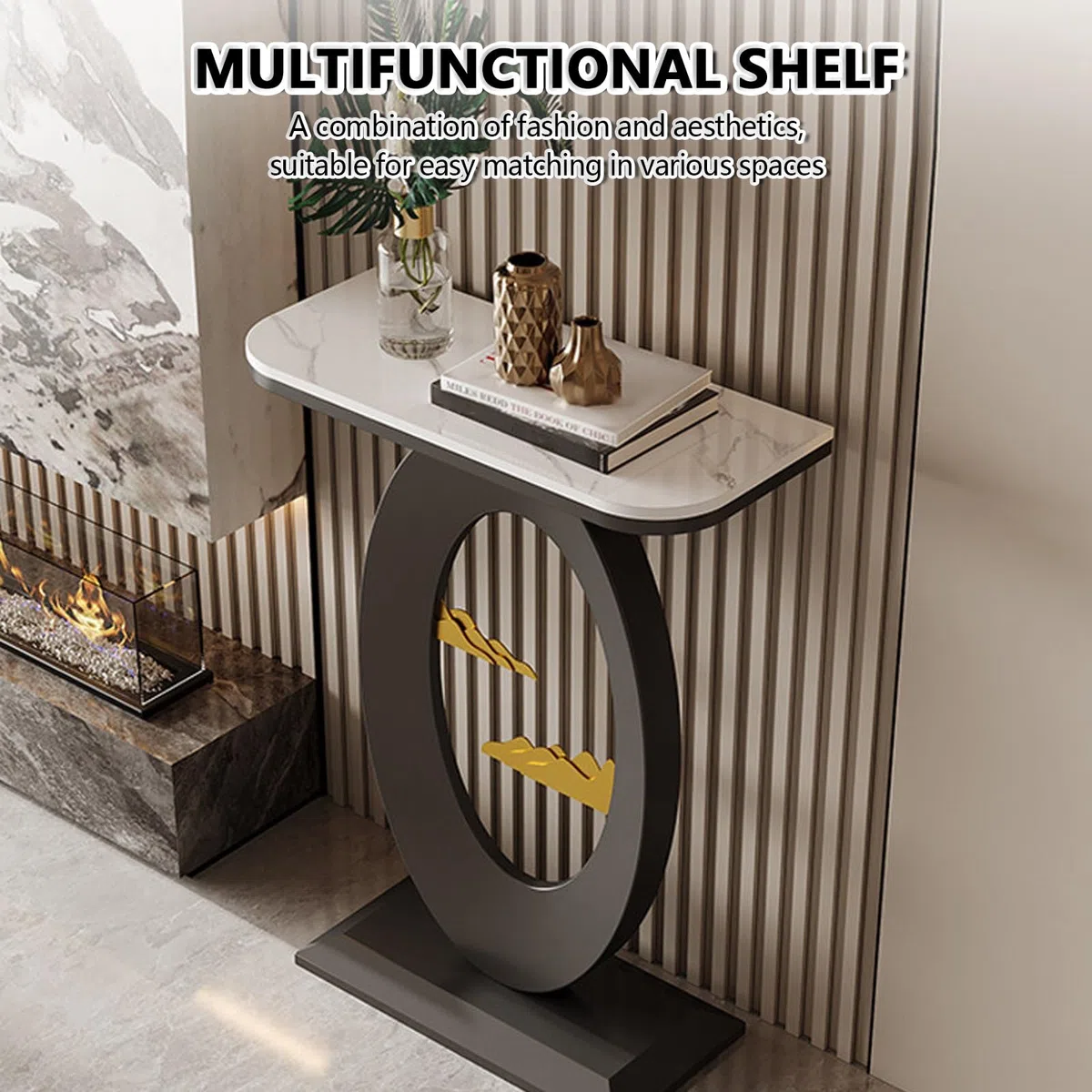 Moderno consolle ingresso, Pietra sinterizzata consolle dietro divano, Corridoio Decorativo tavolo ingresso, Soggiorno tavolo consolle, Supporto in acciaio al carbonio.(Off-white+White,60*30*75cm)