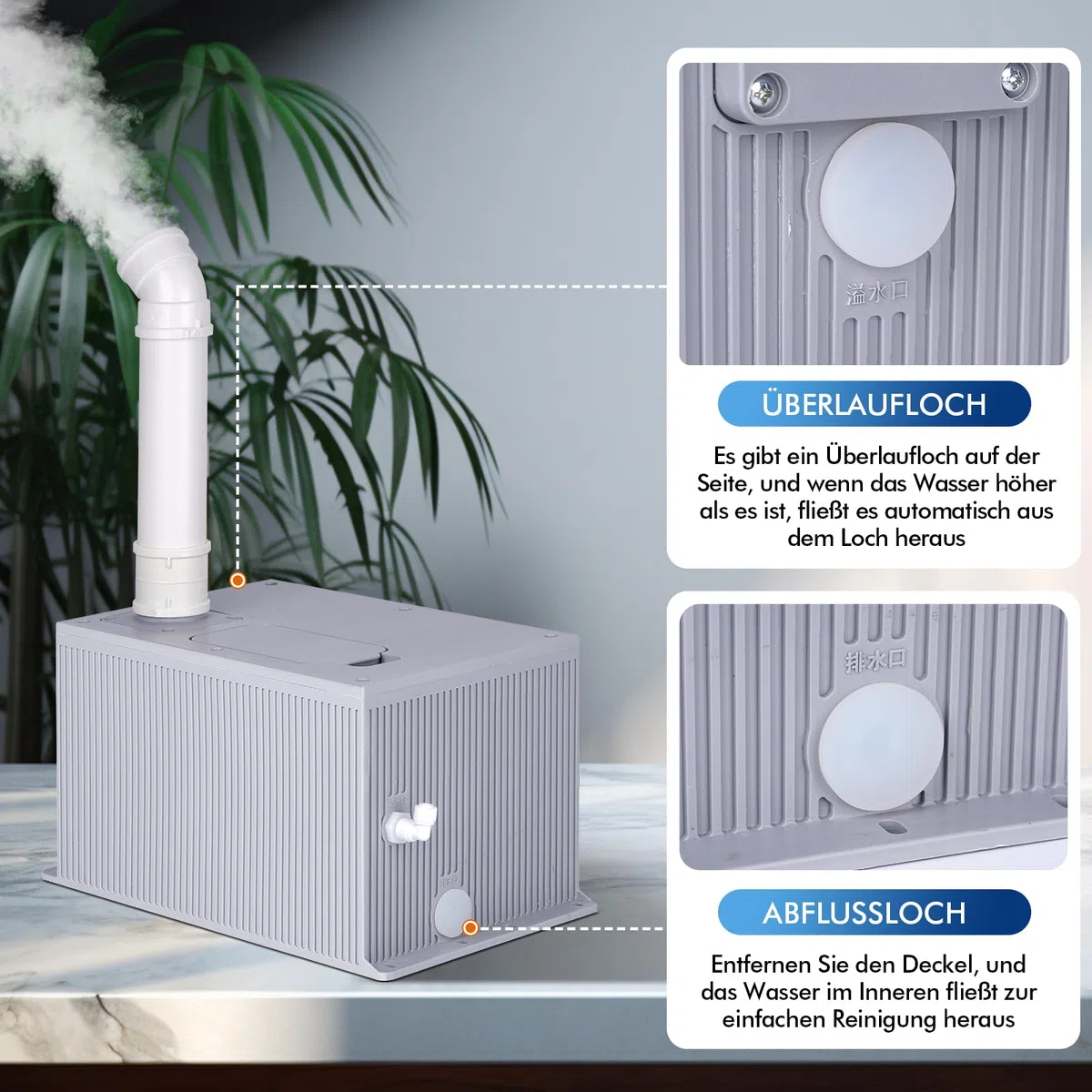 Umidificatore Industriale Grande Volume Mist Umidificatore Ad Ultrasuoni Macchina Nebbia con Filtro Universale Tubo in PVC per Officina Supermercato Magazzino Pianta Ver
