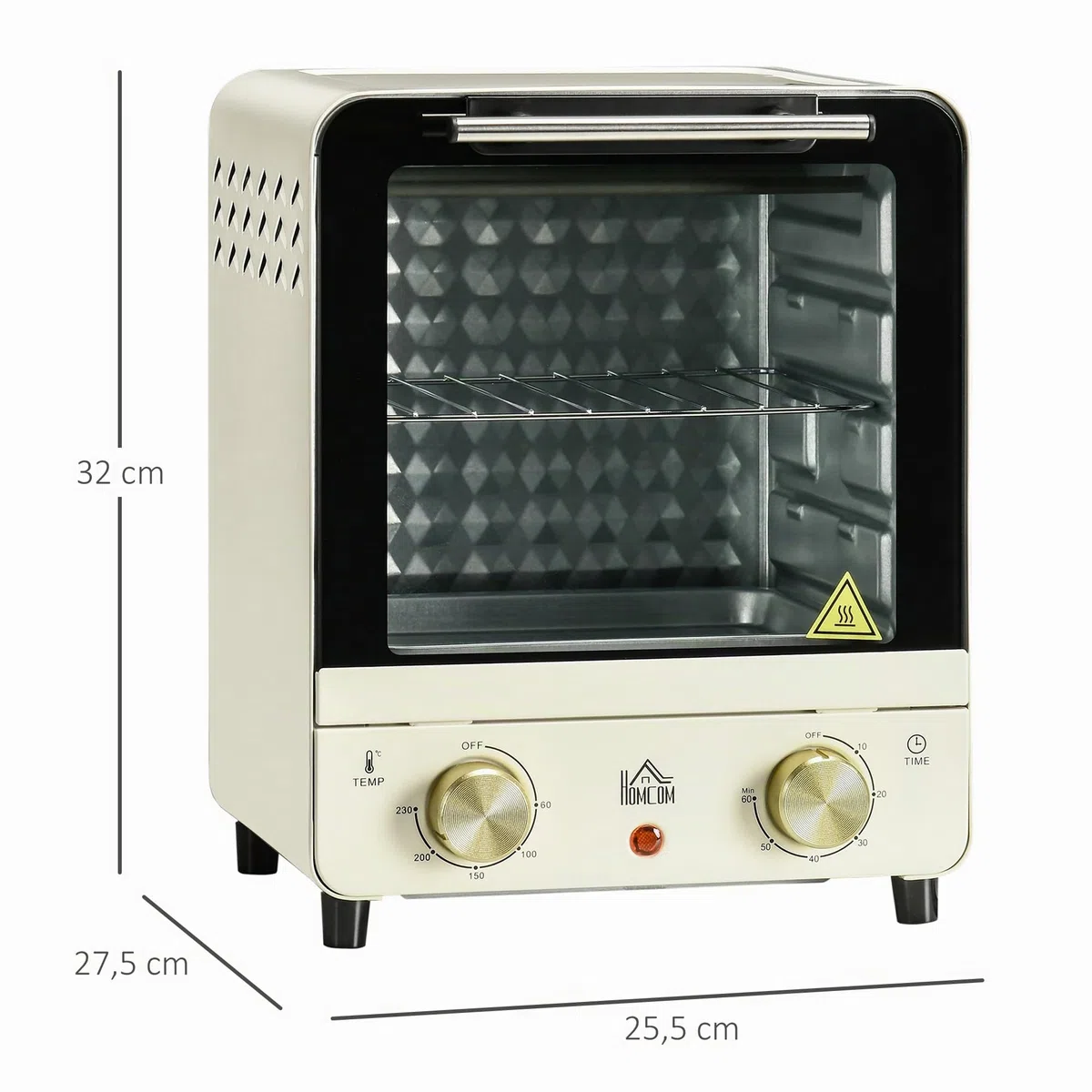HOMCOM Mini forno 15L, forno per pizza a convezione, 1000 W Mini forno elettrico con set di teglie, vassoio per le briciole, timer di 1 ora, 60-230℃, bianco crema