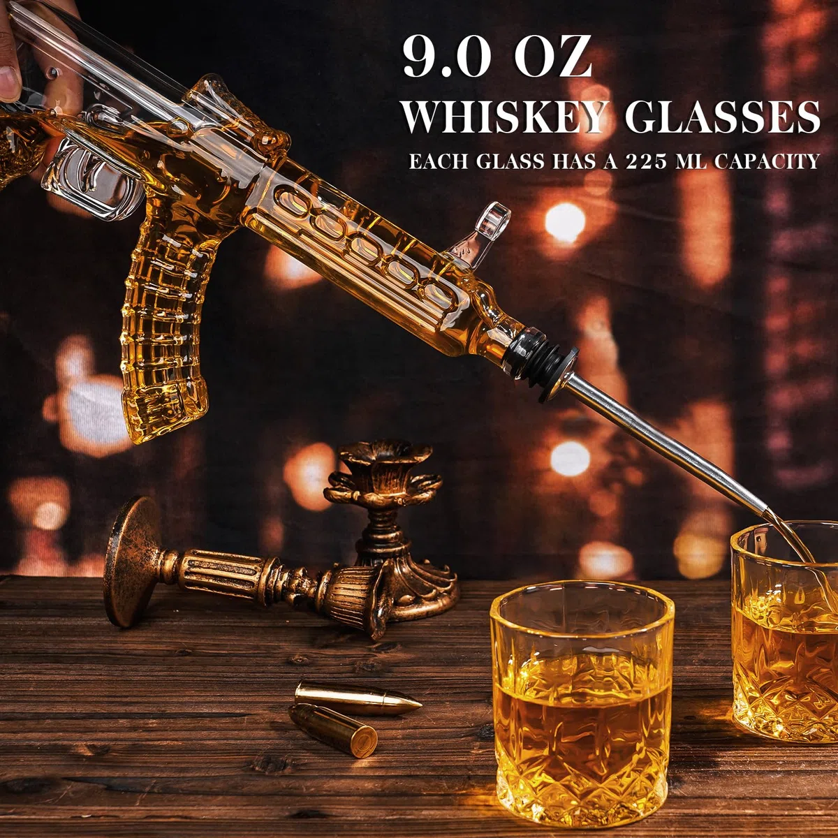 Oaksea AK47 Set decanter whisky 2 bicchieri papà, nonno, anniversario uomo, dispenser liquori bar feste