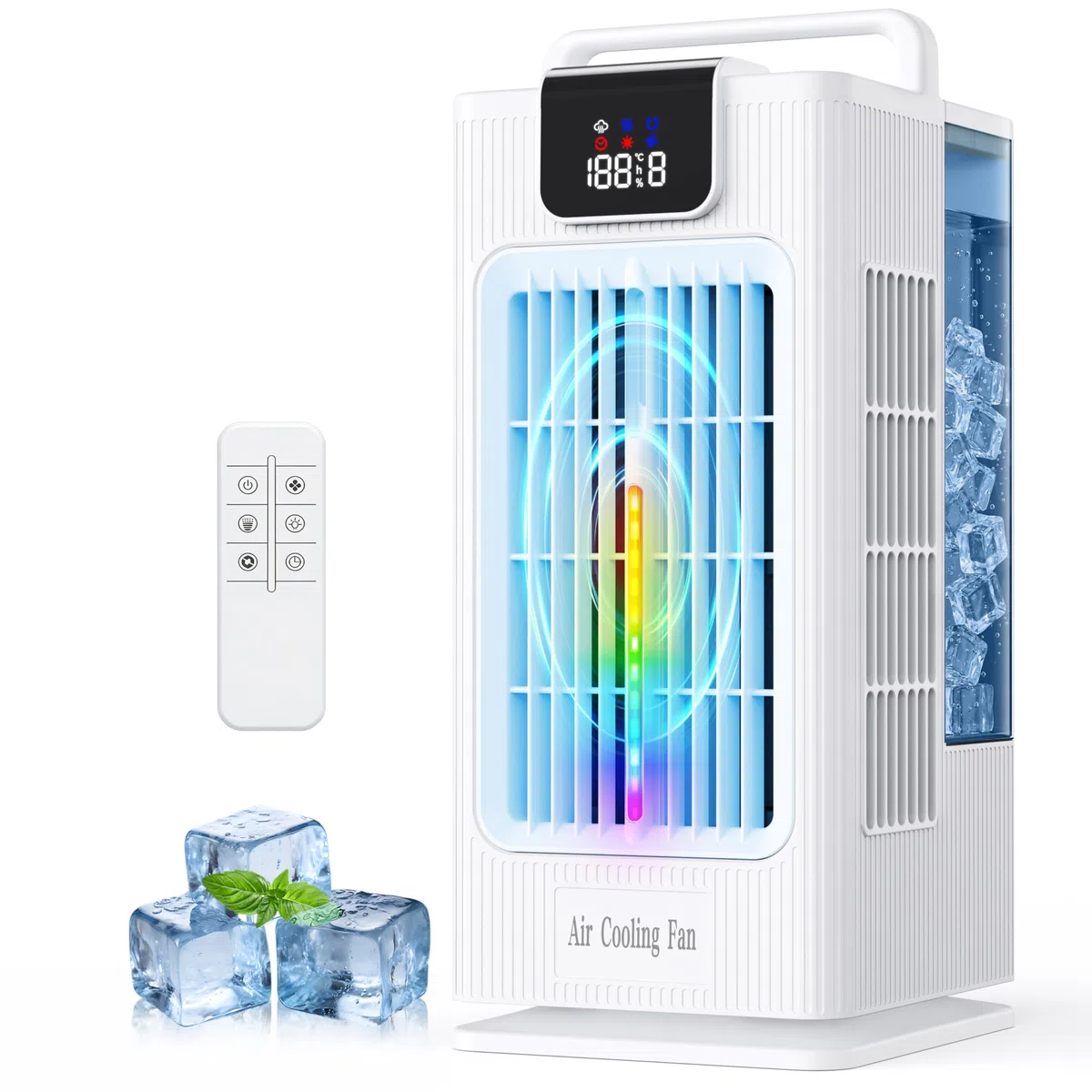 Mini condizionatore portatile: ventilatore raffreddamento ad acqua, serbatoio 2000ml, oscillazione 120°, 4 velocità, LED, timer + telecomando, senza tubo di scarico per casa/ufficio