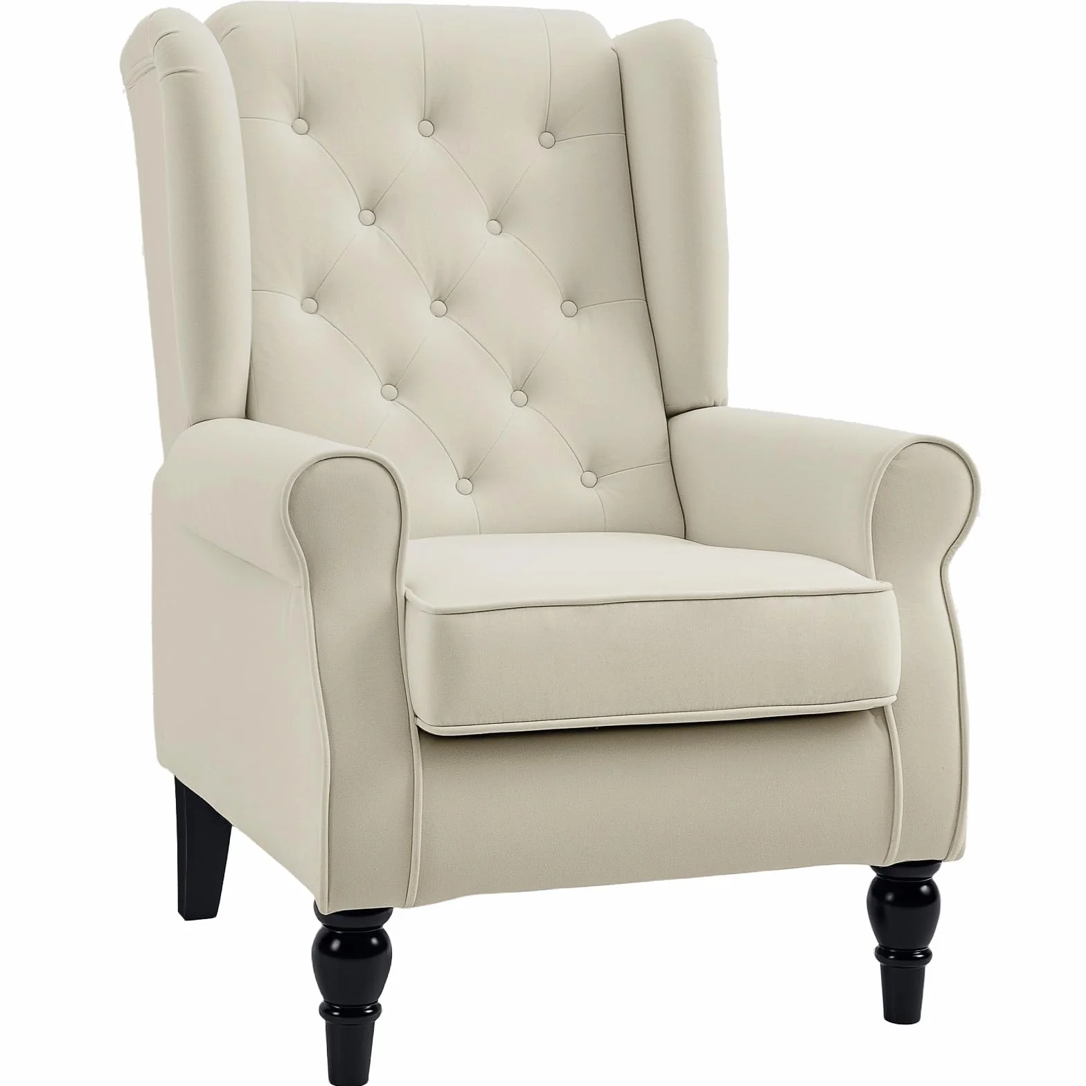 HOMCOM Poltrona per Salotto in Stile Francese con Ampia Seduta, Poltroncina in Tessuto con Gambe in Legno e Cuscino, 74x86x102 cm, Bianco