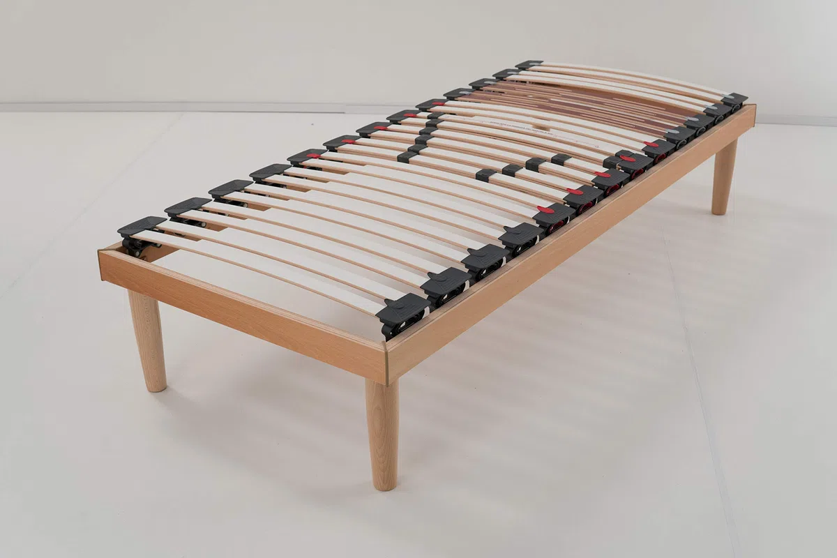 SONNO+ Rete letto fissa a doghe EVOLUTION singola 80x210 in robusto legno di faggio con doghe oscillanti e ammortizzatori regolabili di rigidità piedini conici in faggio massello (80x210)