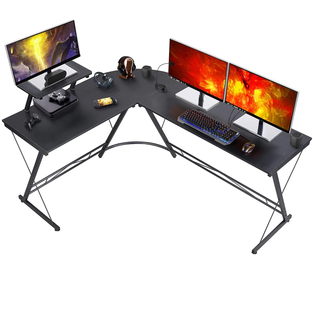 Yaheetech Scrivania Angolare Angolo per Computer Scrivania a Forma di L Postazione da Lavoro per Casa Ufficio Scrivania Gaming in Lengo e Metallo Tavolo Porta PC Spazioso Nera 162 x 130 x 75 cm
