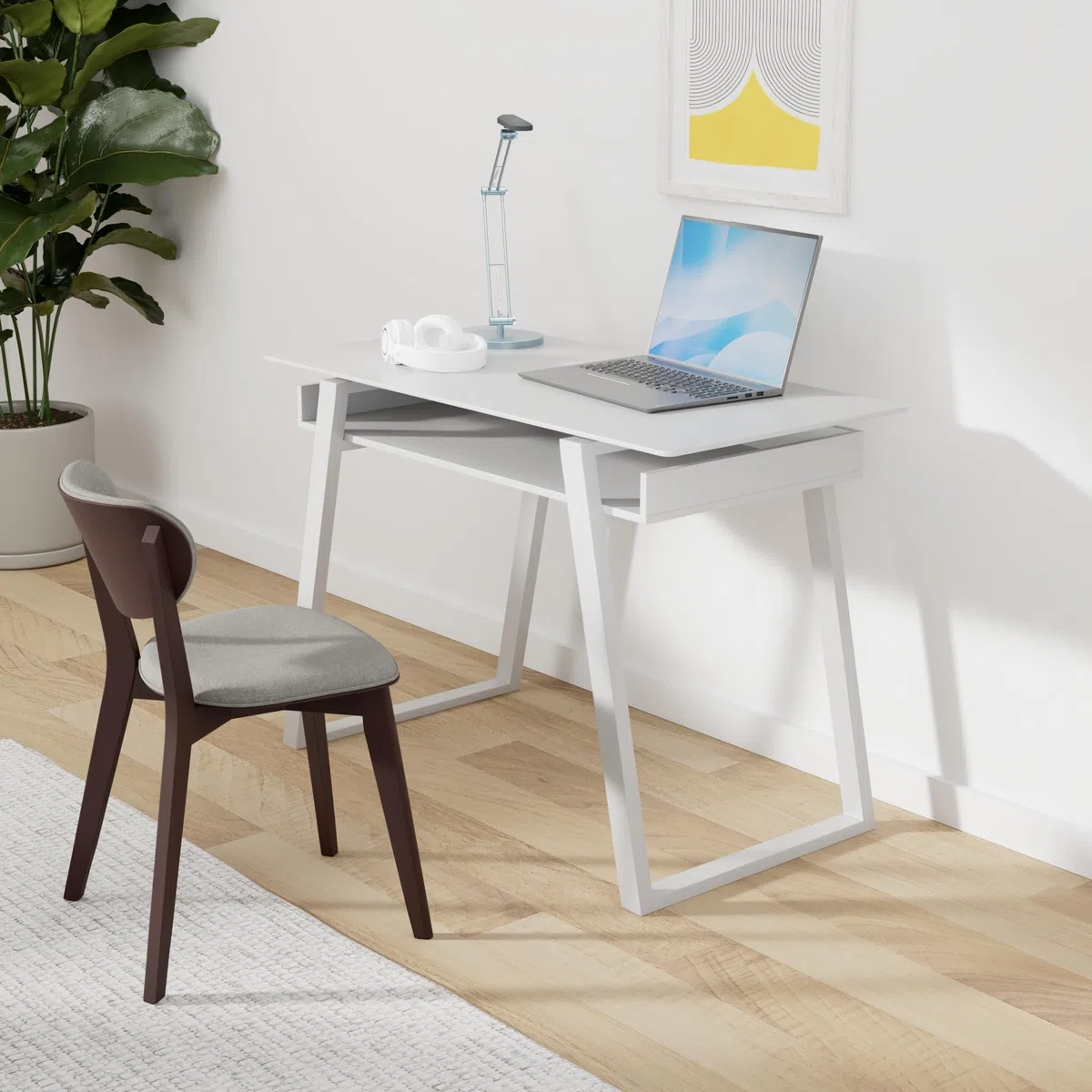 bonVIVO Scrivania Piccola Salvaspazio Stabile, Tavolino PC in Vetro Temperato e Legno con Ripiano, Scrivania Moderna per Casa e Ufficio, Scrittoio Design per Studio e Soggiorno