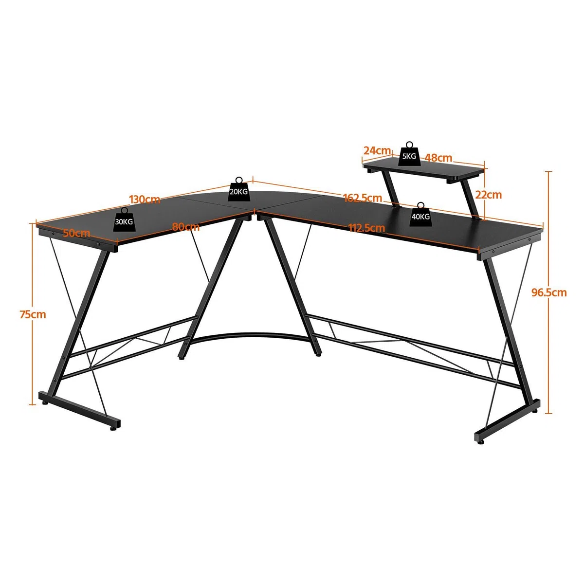 Yaheetech Scrivania Angolare Angolo per Computer Scrivania a Forma di L Postazione da Lavoro per Casa Ufficio Scrivania Gaming in Lengo e Metallo Tavolo Porta PC Spazioso Nera 162 x 130 x 75 cm