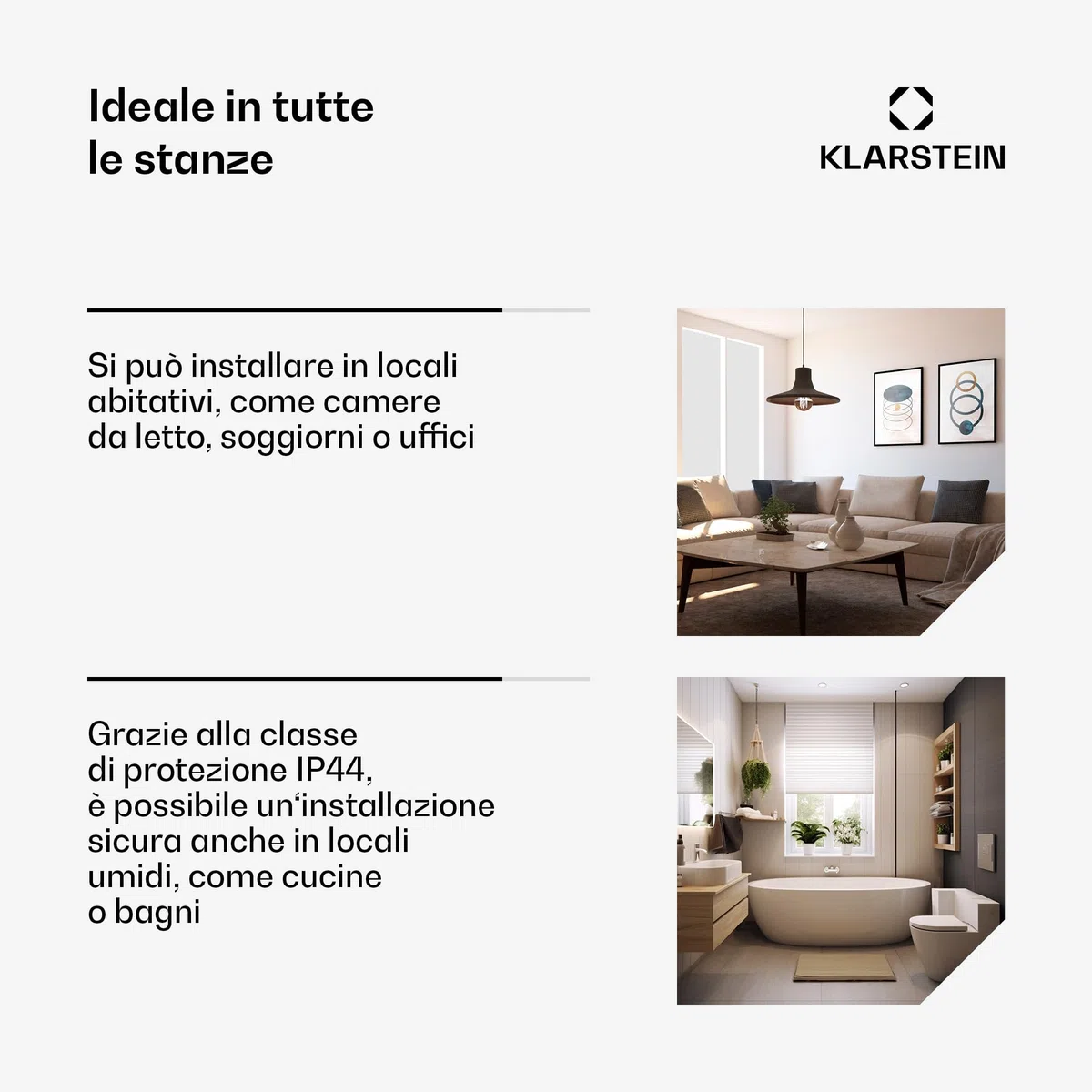 Klarstein Pannelli Radianti Infrarossi 360W – Parete o Soffitto, WiFi, Termostato, Timer, IP44, Blocco Bambini, Design Moderno, Riscaldamento 10m², Telecomando, Alluminio