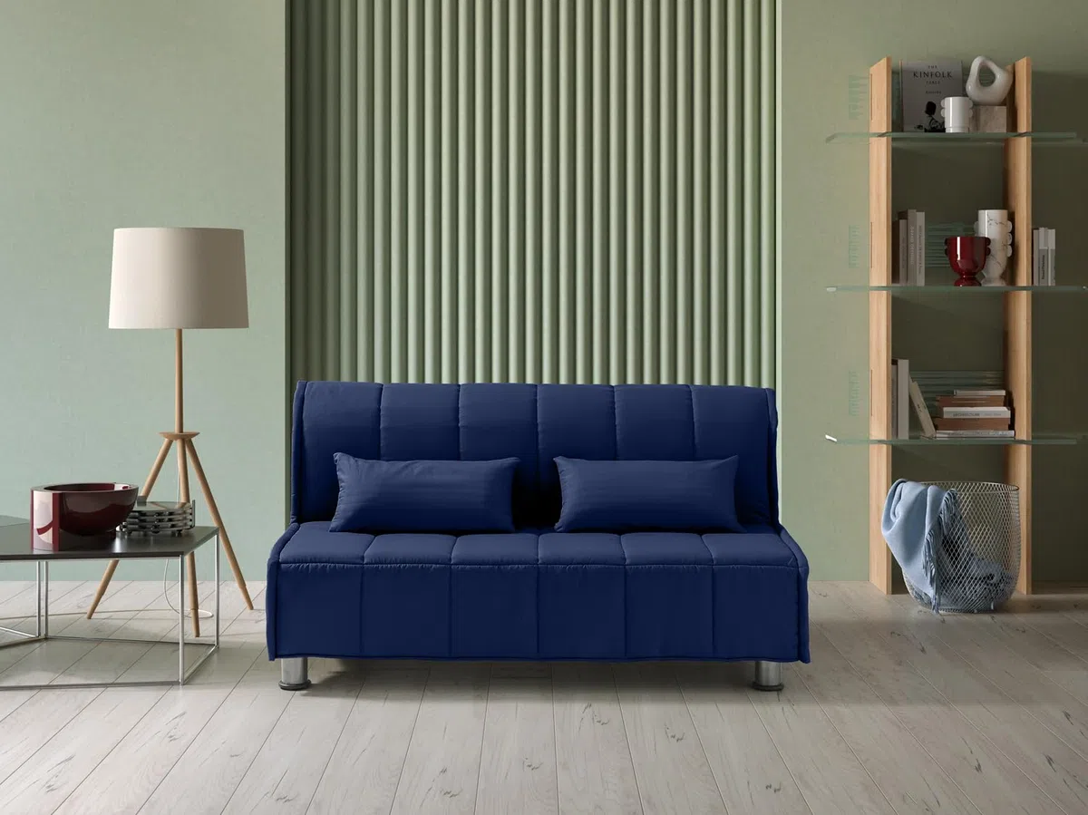 EVERGREENWEB - Divano Letto 3 Posti con Materasso Matrimoniale 160x190 Ortopedico, Prontoletto RICHIUDIBILE con Rivestimento SFODERABILE e Lavabile, Coppia Cuscini SUPERSOFT Abbinati color Blu EVENING