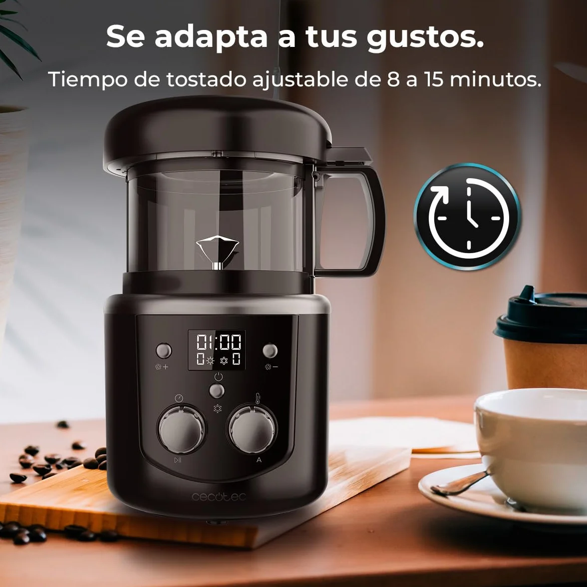 Cecotec Tostatrice di Caffè in Grani Elettrica Roaster Booster. 1400W, Accessorio per Caffè, Tostatura Automatica o Manuale, Tostatura Omogenea, Capacità 100-150g, Tempo Regolabile 8-15 min