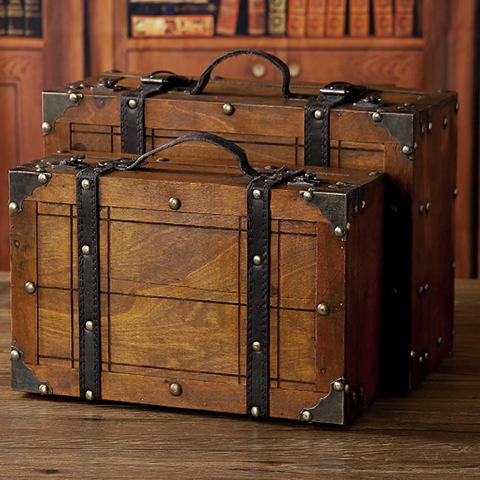 Topiky Baule Antico Decorativo in Legno, Borsa per Vestiti, Giocattoli, Accessori per Foto, Valigie (Grande)Legno