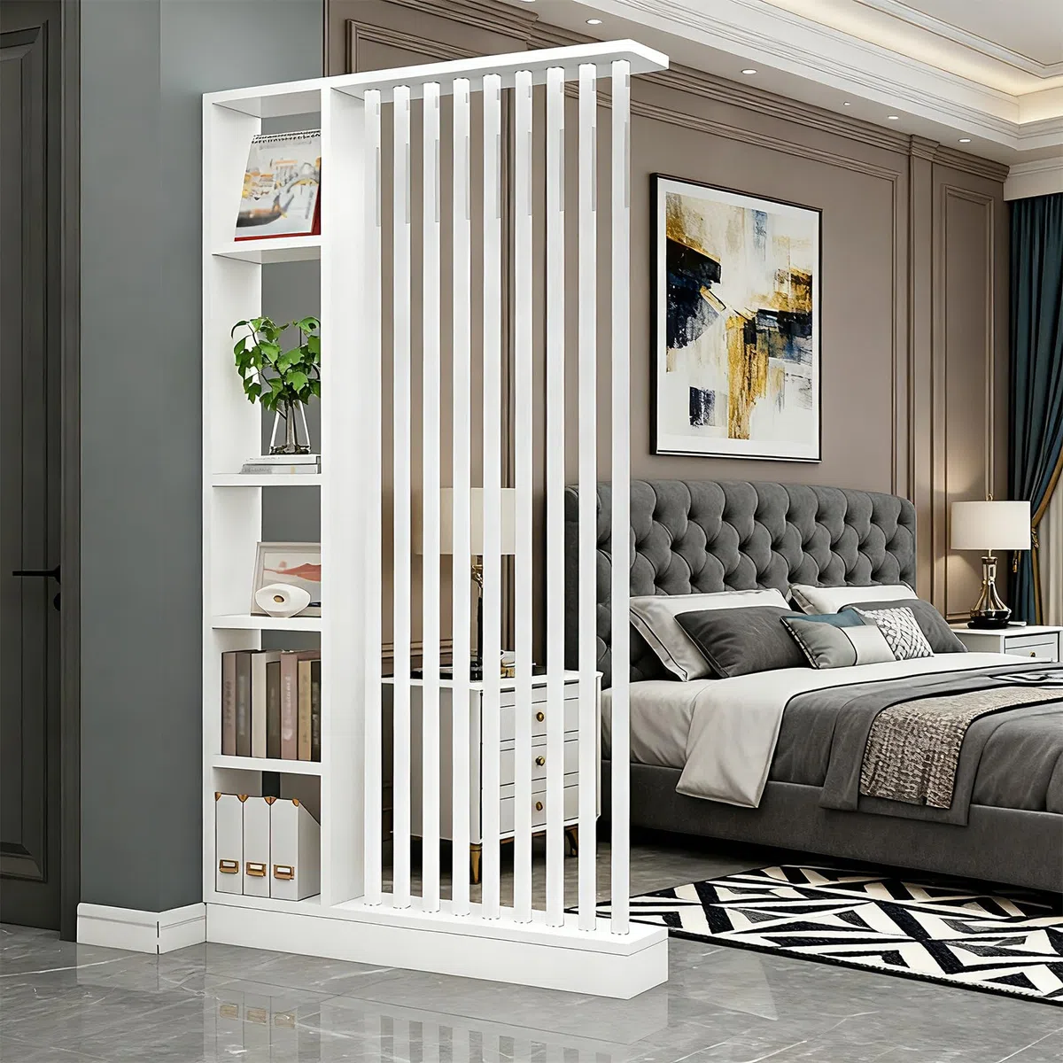 Colonna divisoria per ingresso dal pavimento al soffitto - Divisorio indipendente con ripiani, facile da montare, decorazione indipendente per camera da letto e ufficio (A White+White, 120cm/47.2in)
