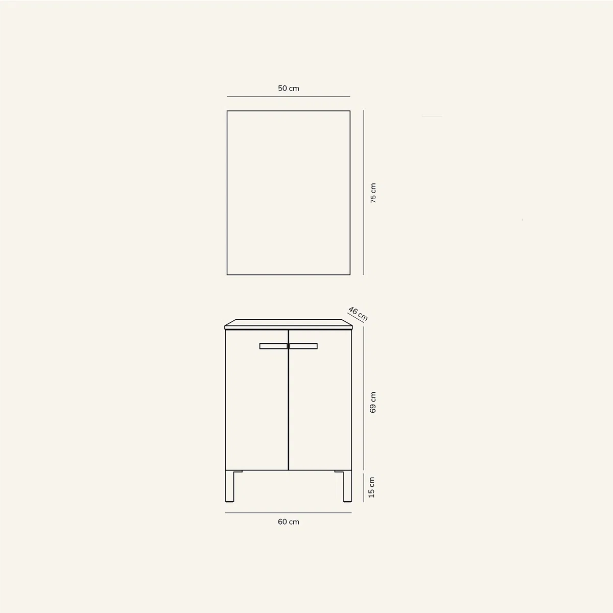 Baikal Neo, Melammina 16 mm Ceramica Specchio Mobili da Bagno con lavabo, Bianco, 60 cm