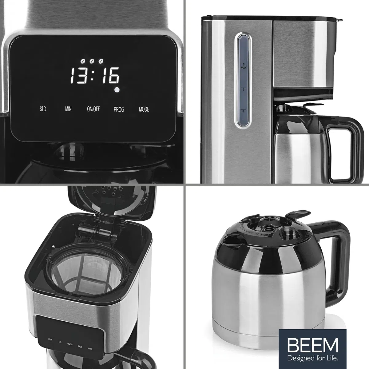 BEEM FRESH-AROMA-TOUCH caffettiera a filtro - Thermo | Caraffa thermos da 1 l per un lungo consumo di caffè per 4-8 tazze | Ben organizzata con timer 24 ore | 800 W | Display touch