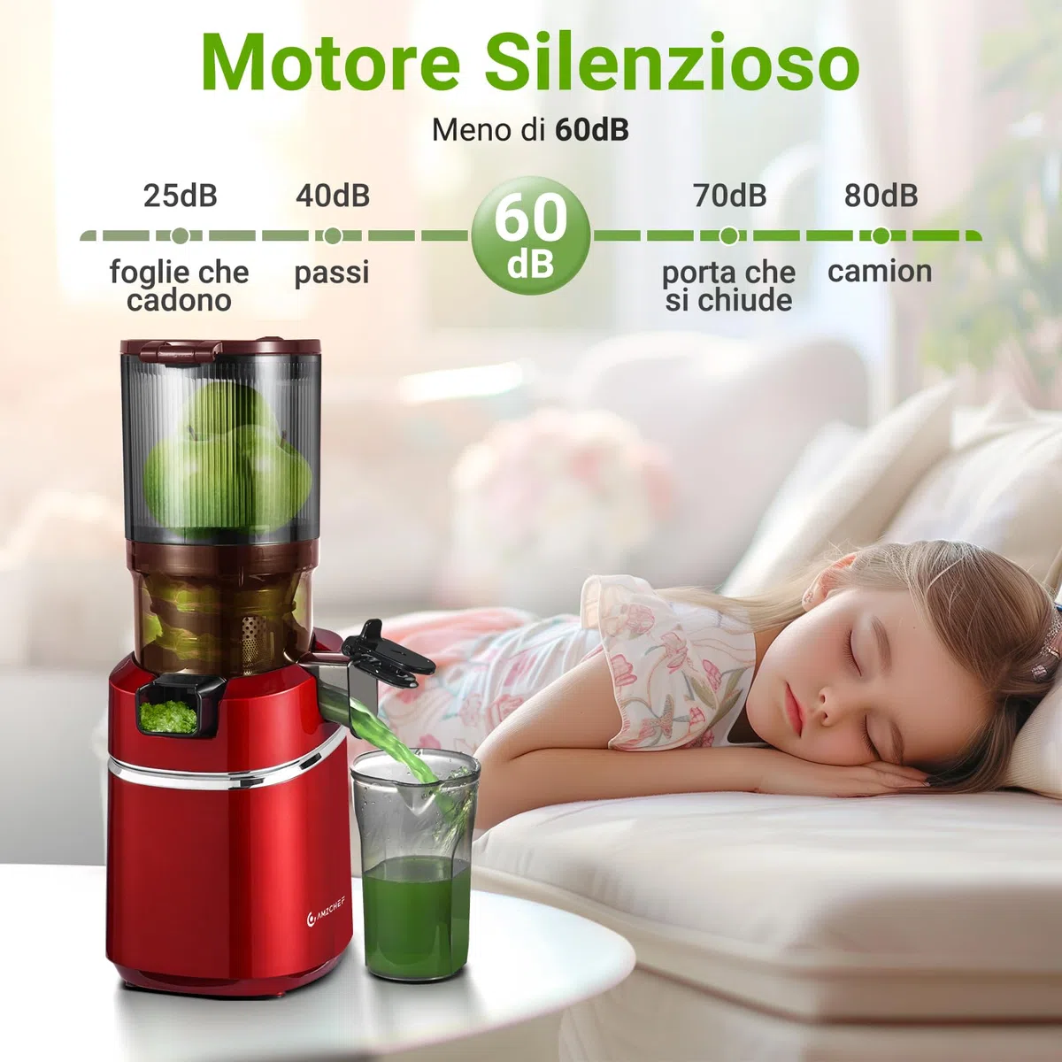 AMZCHEF Estrattore Automatico, Apertura 135MM e Capacità 1,8L Estrattore Frutta e Verdura Intera, 250W Estrattori di Succhi Professionale con Triplo Filtro - Rosso