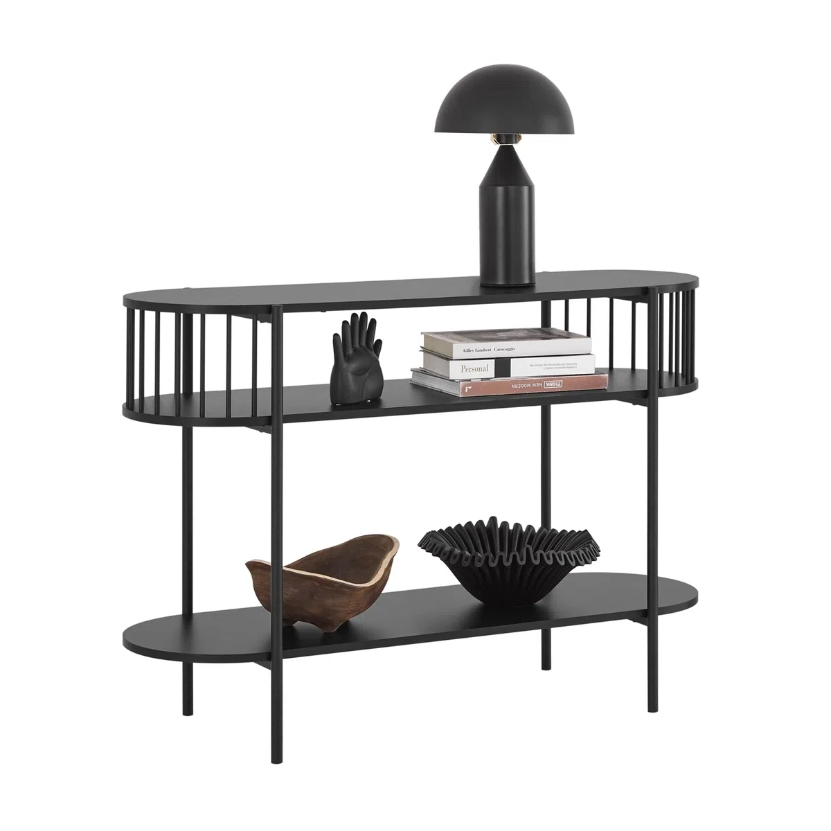 SoBuy Consolle Ingresso con 3 Ripiani, Tavolo Legno Nero Moderno per Ingresso, Corridoio o Soggiorno, Ampio Spazio per Famiglie, L110 x P39 x H76 cm, FSB90-SCH