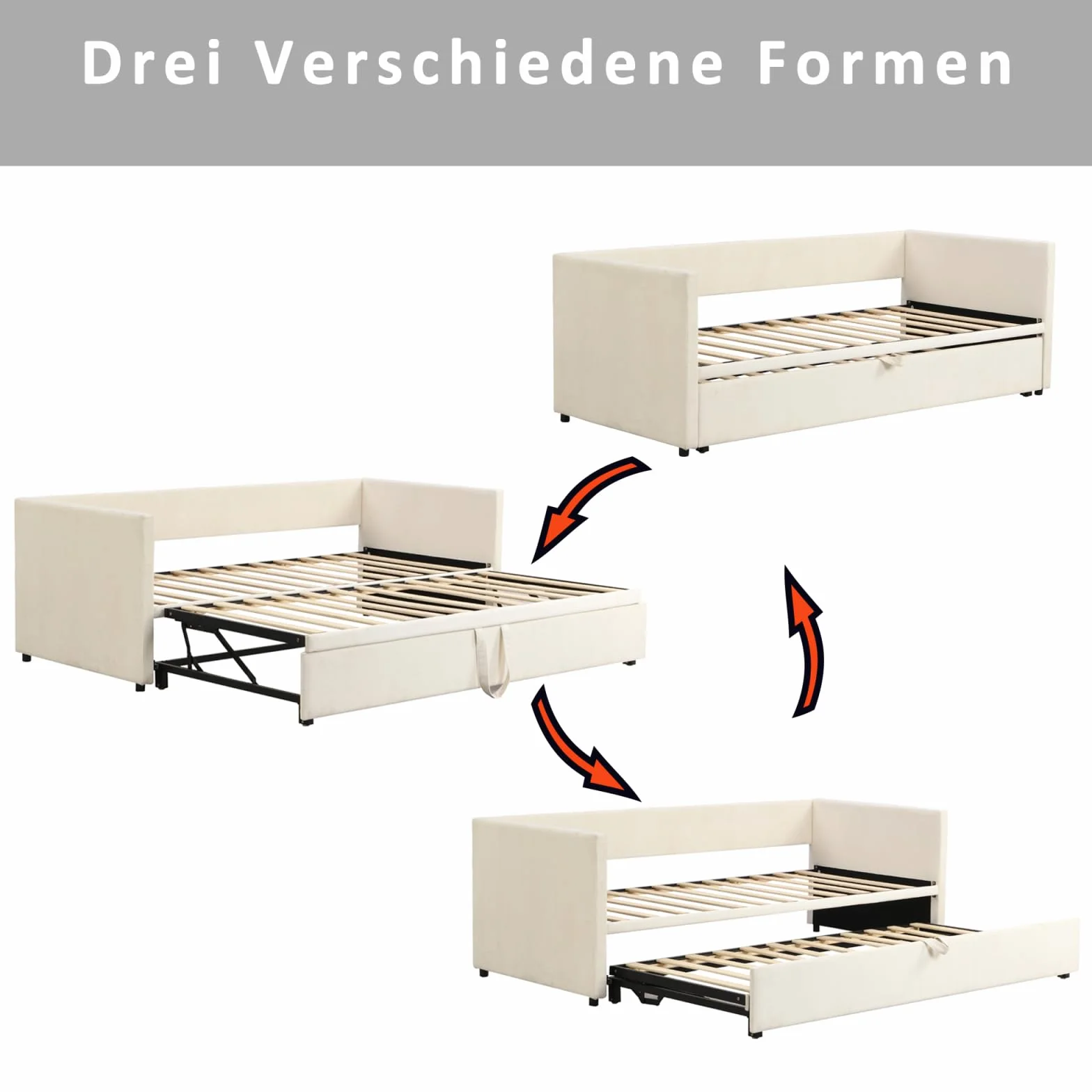 KeepGoon Divano Letto Estensibile 90/180x200 cm, Letto Singolo con Letto Estraibile, Struttura Salvaspazio con Rete a Doghe, Tessuto in Velluto Beige, Senza Materasso