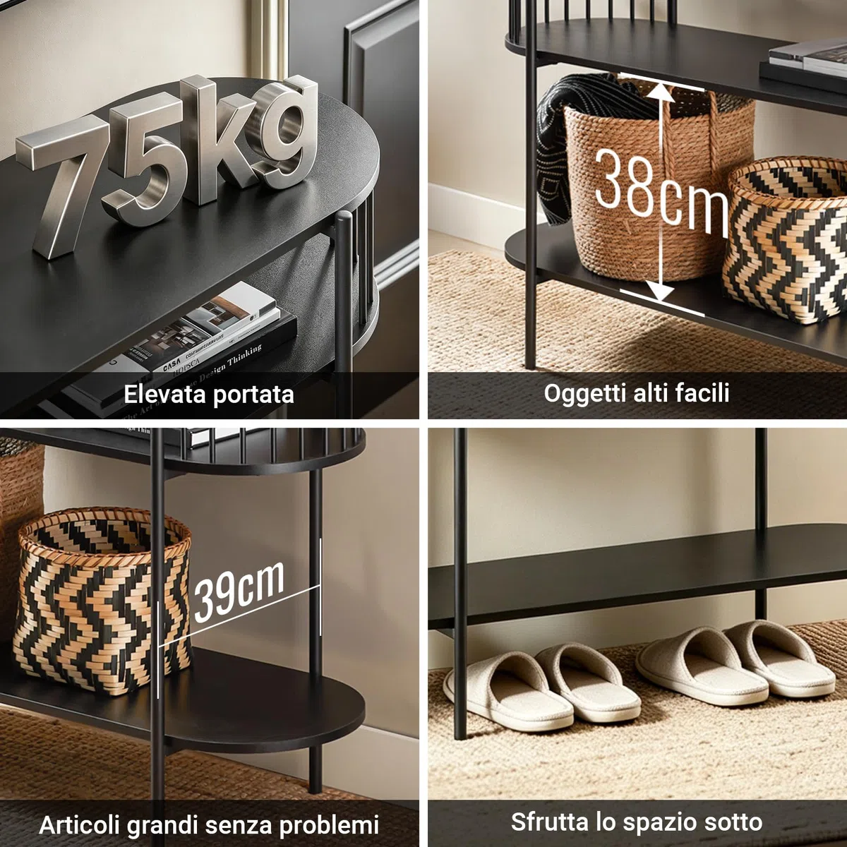 SoBuy Consolle Ingresso con 3 Ripiani, Tavolo Legno Nero Moderno per Ingresso, Corridoio o Soggiorno, Ampio Spazio per Famiglie, L110 x P39 x H76 cm, FSB90-SCH