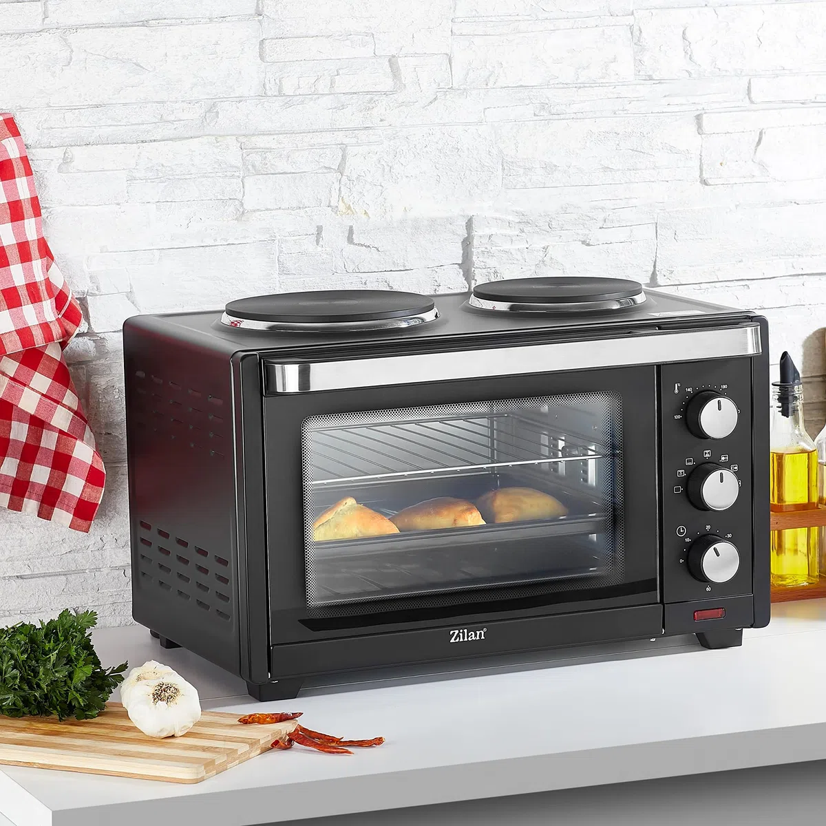 Zilan Mini Forno 28 litri | Forno 3 in 1 | Forno per pizza | Riscaldatore superiore/inferiore | Rosticceria | Timer 60 min | 3200 W