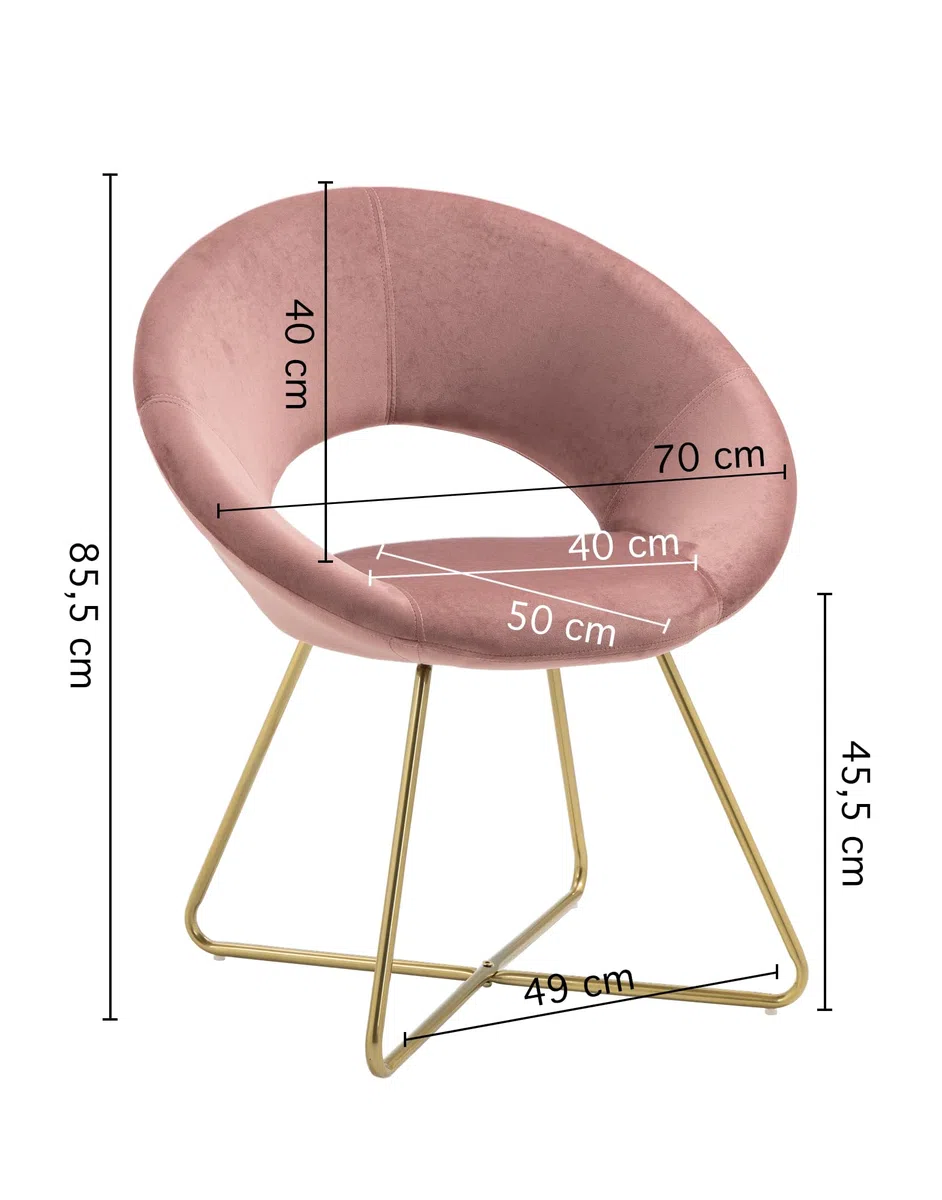 Poltrona Tonda Camera da Letto in Velluto Design Moderno, Sedia Imbottita Circolare con Gambe in Metallo Placcato Oro - Poltroncina per Salotto con Seduta Morbida Modello Grace - Rosa antico