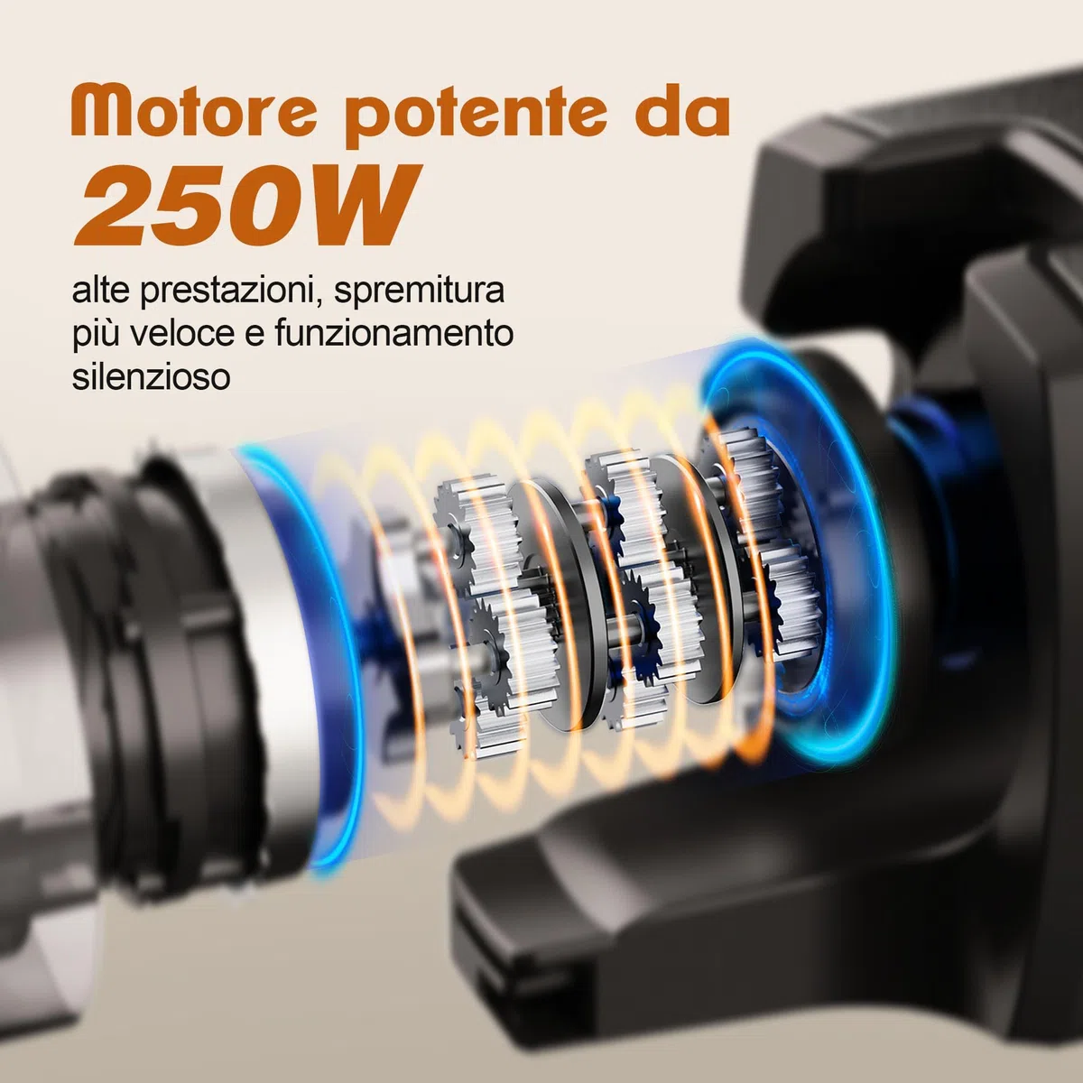 Fretta Estrattore di succo a masticazione lenta 250 W, tecnologia a pressione a freddo per succo ricco di sostanze nutritive, ampio scivolo 135 mm, facile da pulire, senza BPA (Verde)