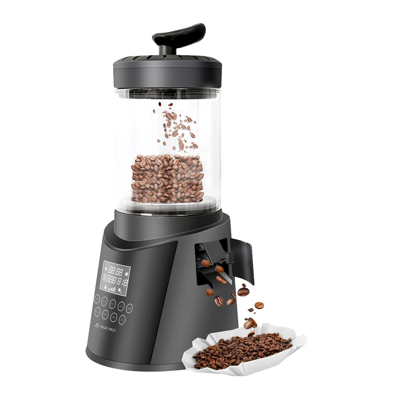 Tostacaffè Domestico con Display Digitale e Timer, Torrefazione Professionale 300g, Modalità Automatica/Manuale, Senza Fumo, Raffreddamento Automatico,230V