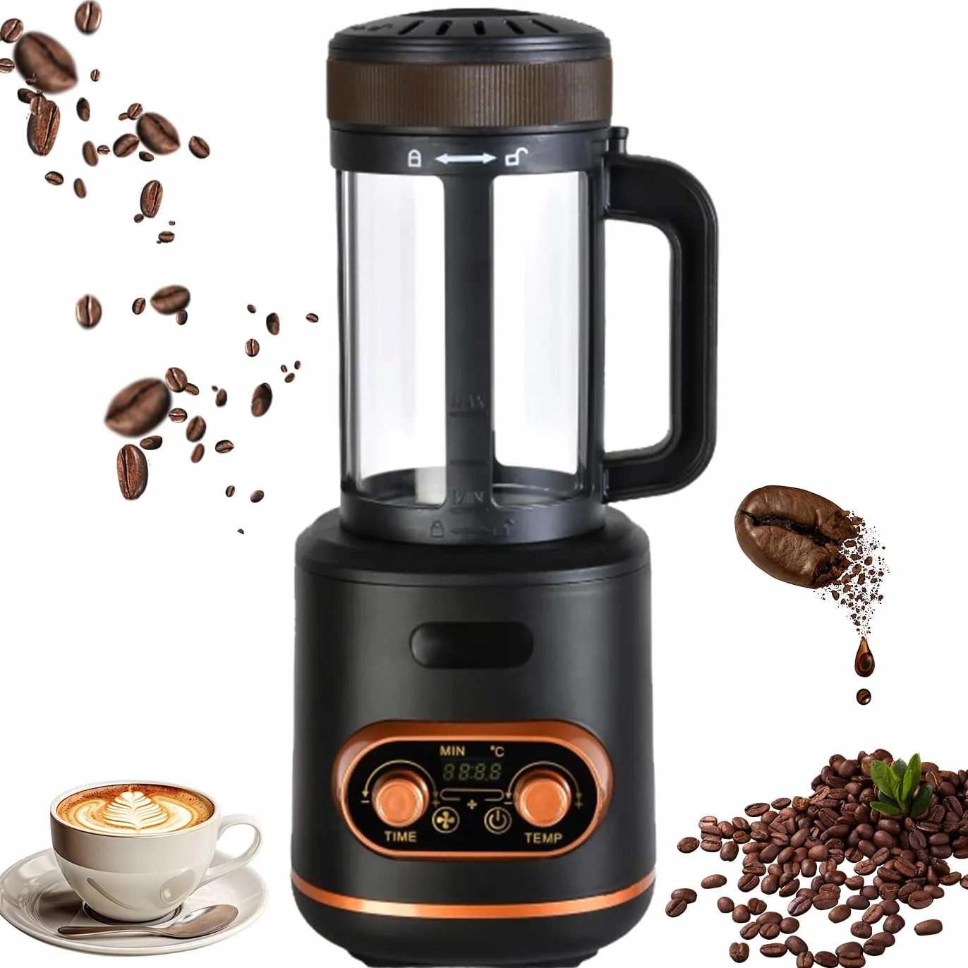Tostatrice per caffè, Tostatrice elettrica per Chicchi di caffè da 2400 W con Tempo e Temperatura Regolabili, Tostatrice per Chicchi di caffè da 300 g, Kit per tostatura del caffè PE