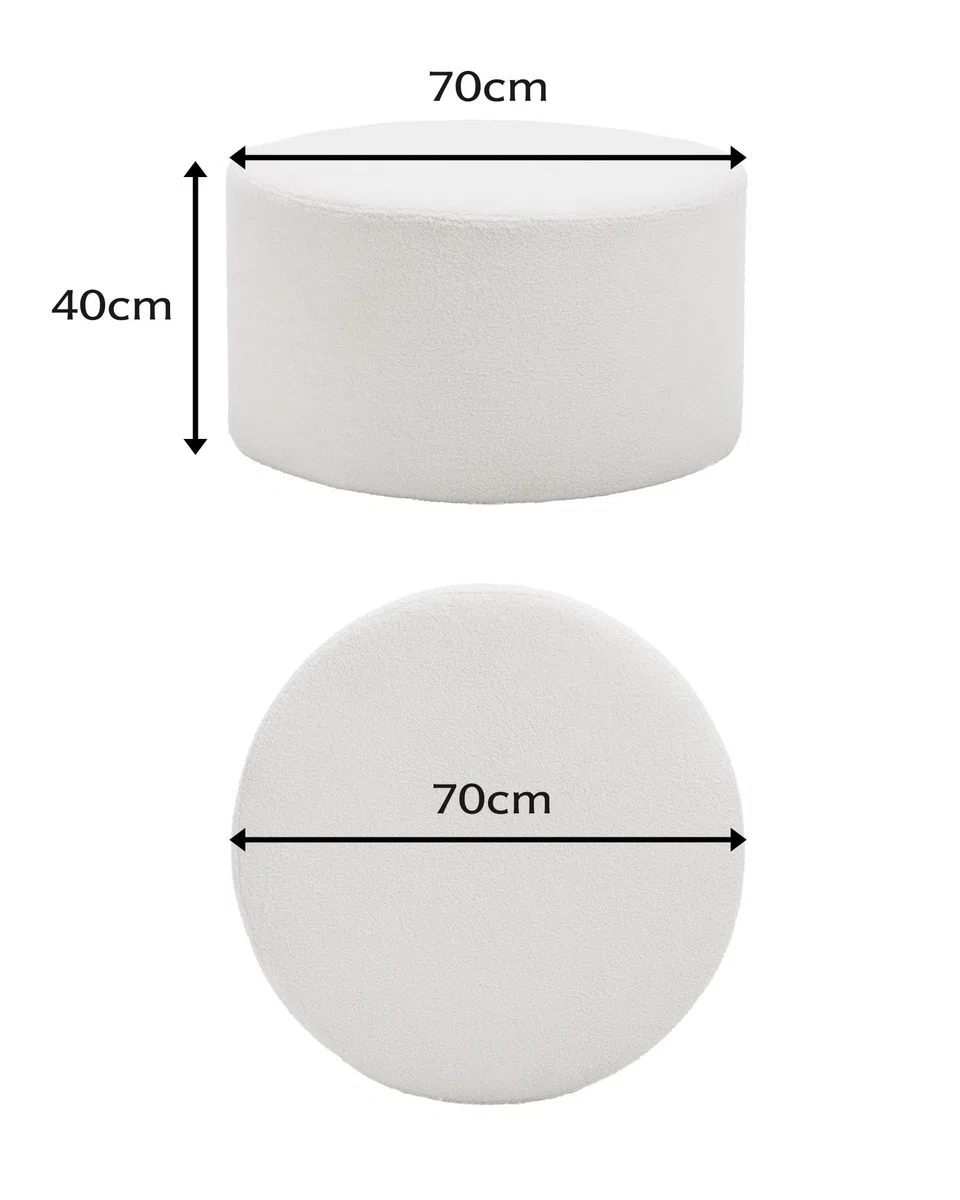 Pouf Poggiapiedi Divano Morbido Grande Pouf Rotondo 70cm in Tessuto Teddy Beige, Puff Poltrona per Camera da Letto, Seduta da Pavimento Moderna Poggia Piedi Imbottito 70x70x40cm