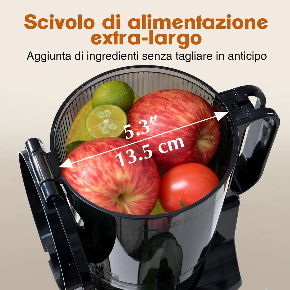 Fretta Estrattore di succo a masticazione lenta 250 W, tecnologia a pressione a freddo per succo ricco di sostanze nutritive, ampio scivolo 135 mm, facile da pulire, senza BPA (Verde)