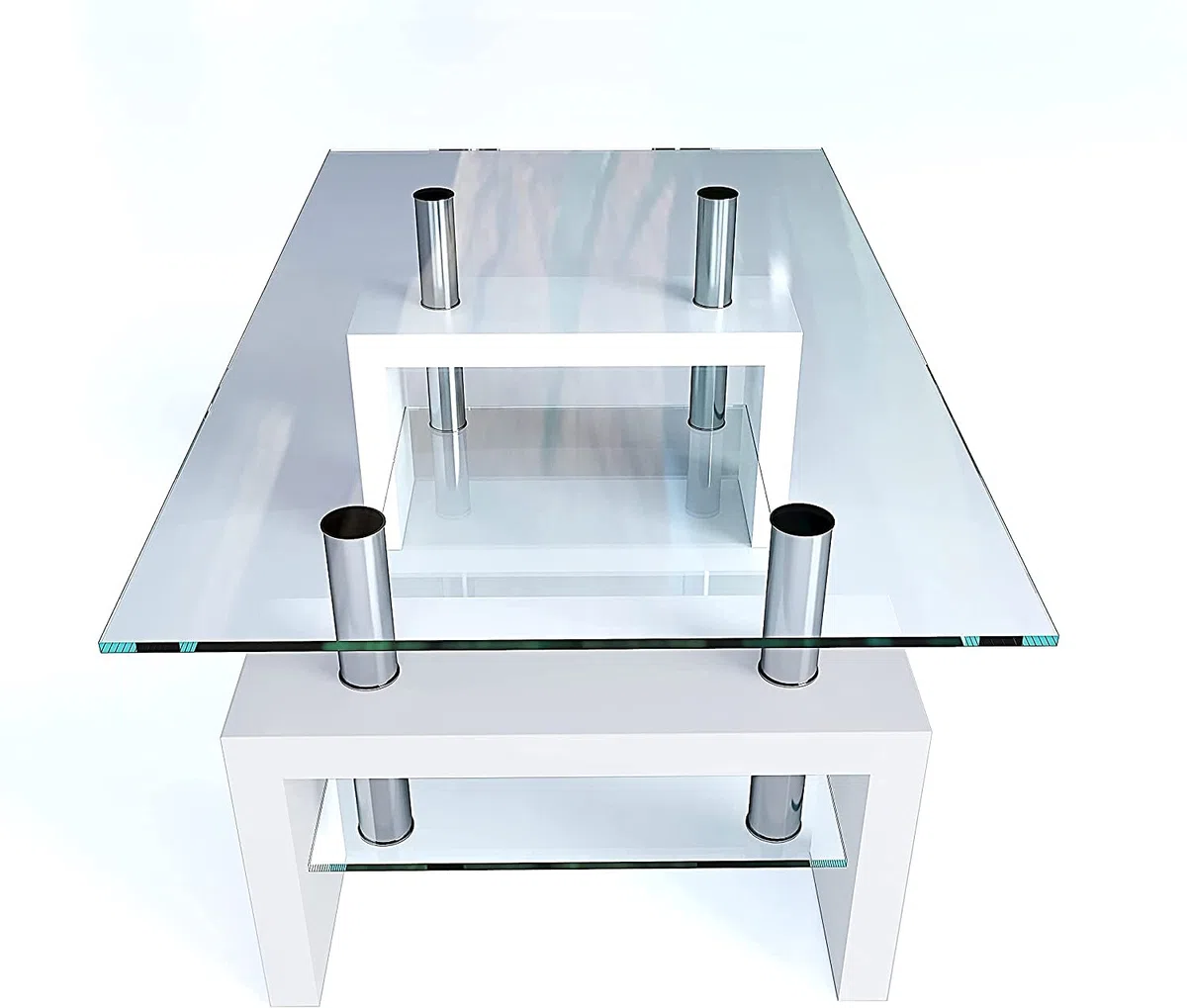 Tavolino Basso Rettangolare Salotto In Vetro Temperato E Legno MDF Per Soggiorno Salone Sala Da Pranzo Tavolo Da Caffè Con Ripiano Moderno Ed Elegante Indianapolis 100 x 60 x 45 cm (Bianco)