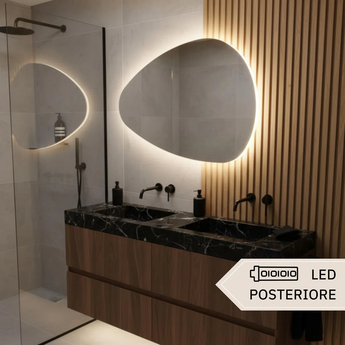 Specchio Bagno con Luce Led ARGO 80x54 cm - Specchio da Parete - Specchio con Luci 4000K - Specchio LED Moderno - Retroilluminato Luce Bagno