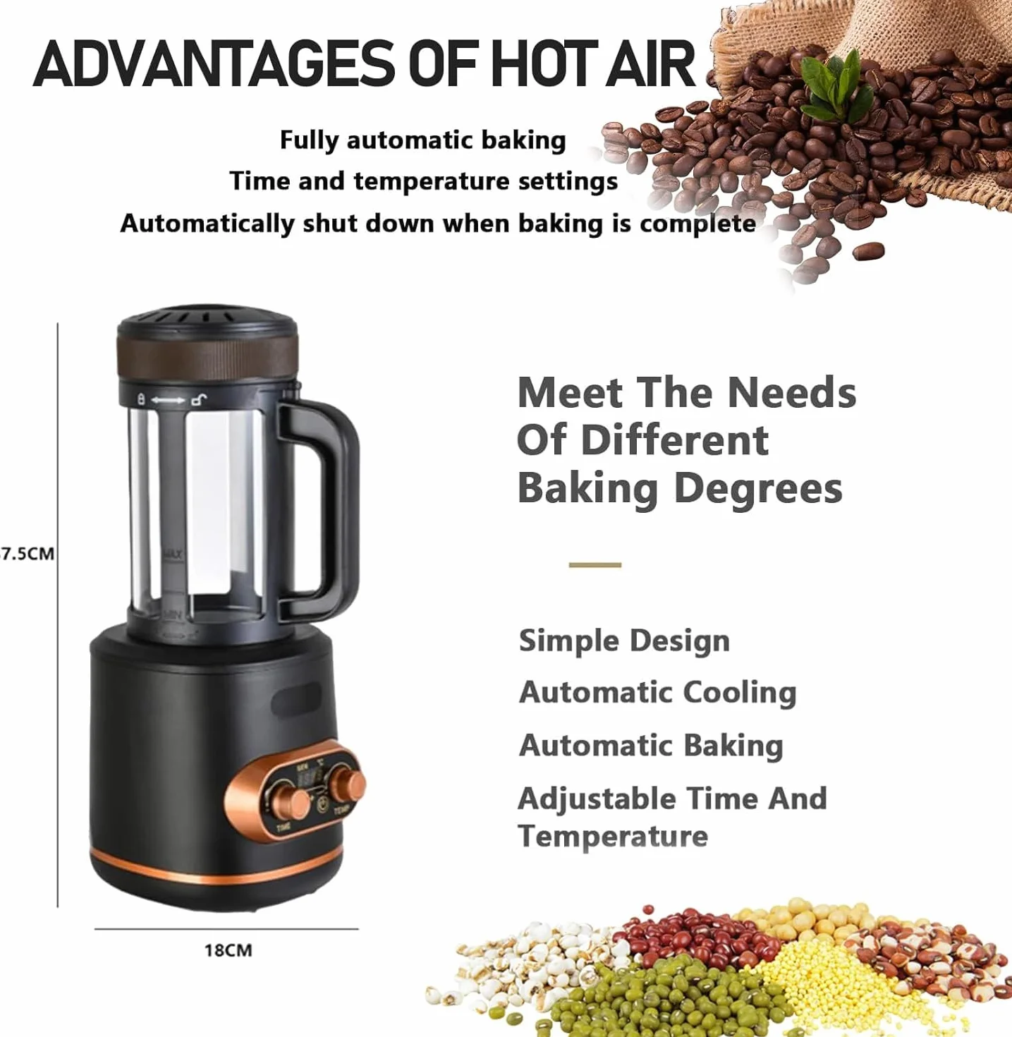 Tostatrice per caffè, Tostatrice elettrica per Chicchi di caffè da 2400 W con Tempo e Temperatura Regolabili, Tostatrice per Chicchi di caffè da 300 g, Kit per tostatura del caffè PE