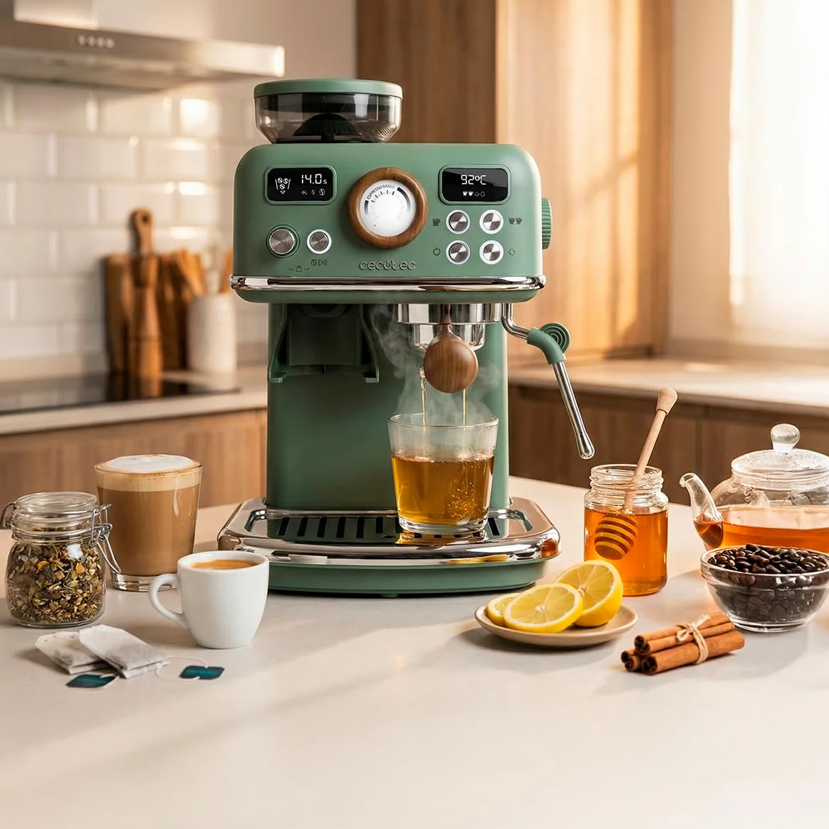 Cecotec Macchina per Caffè Espresso Power Espresso 20 Tradizionale Grind. 1500W, Macinacaffè 20 Livelli, 20 Bar, PID, Thermoblock, Steamer, Cold Brew, Caffè Macinato Fresco con Sempre Crema Perfetta