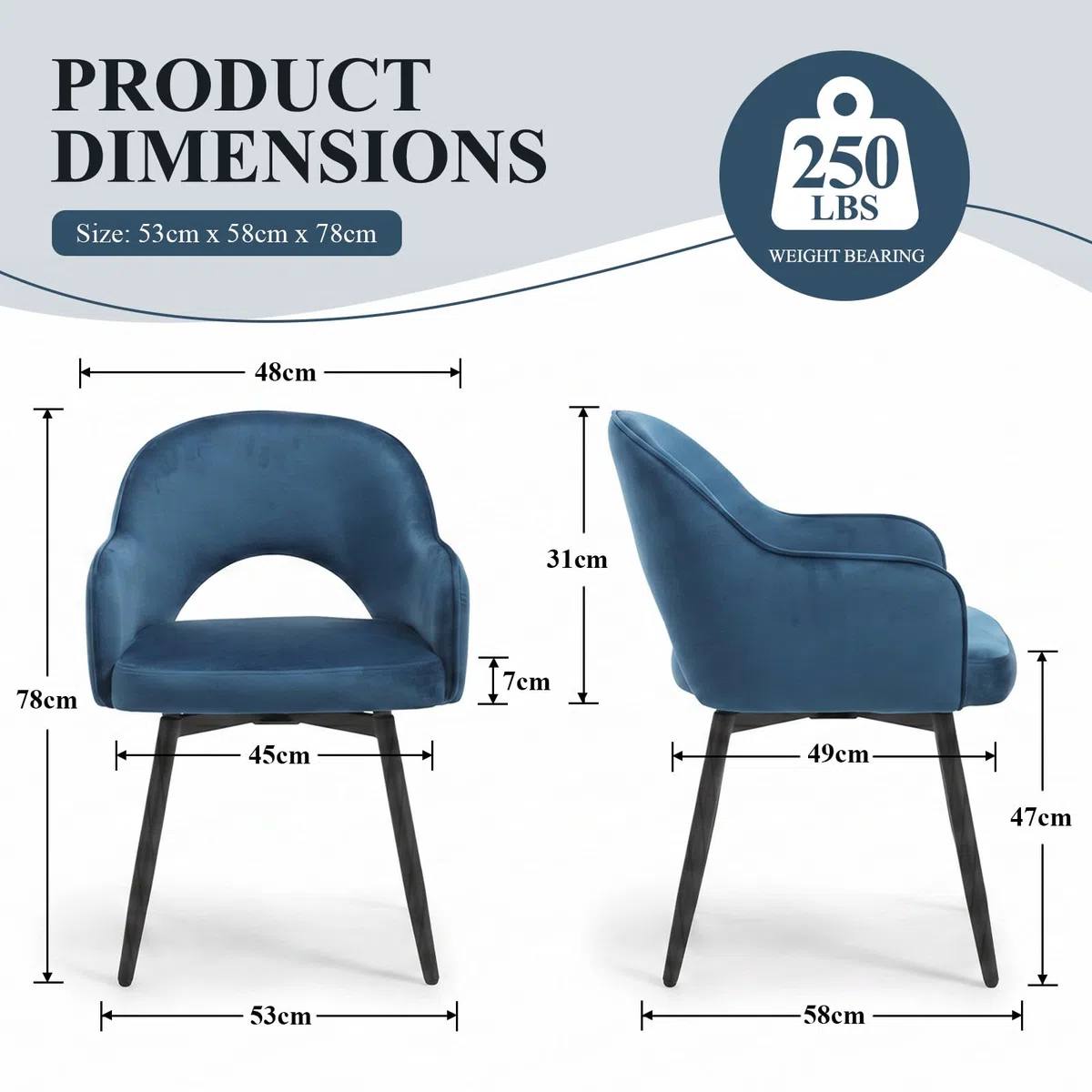 chairus Set di 2 Sedie da Pranzo in Velluto Sedia Cucina Girevole Poltroncina Imbottita con Schienale Sedia Moderna Design con Gambe in Metallo per Sala da Pranzo/Soggiorno, Blu