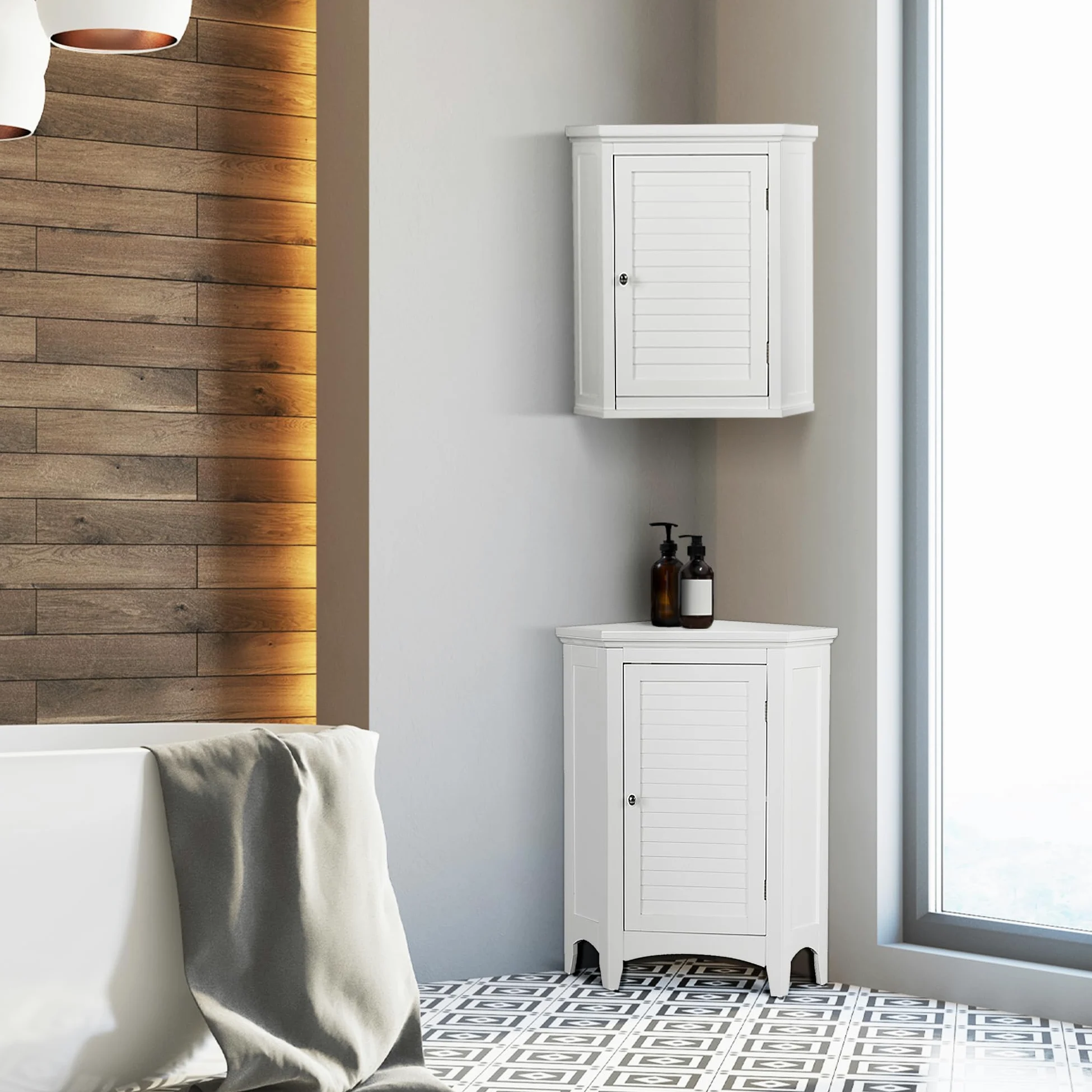 Versanora Armadio a muro in legno ad angolo per bagno, MDF, bianco, 57,15 x 38,1 x 60,96 cm