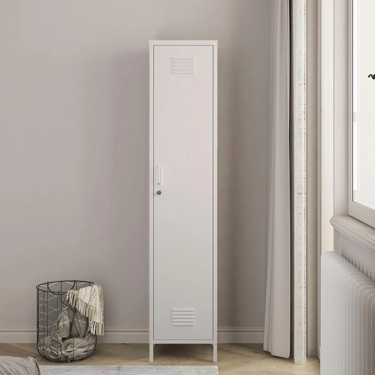 [en.casa] Armadio da Ufficio con Anta e Serratura Ripiani ad Altezza Regolabile Mobile in Acciaio da Spogliatoio con 3 Scomparti e Barra Porta Abiti 180 x 38 x 38 cm - Bianco