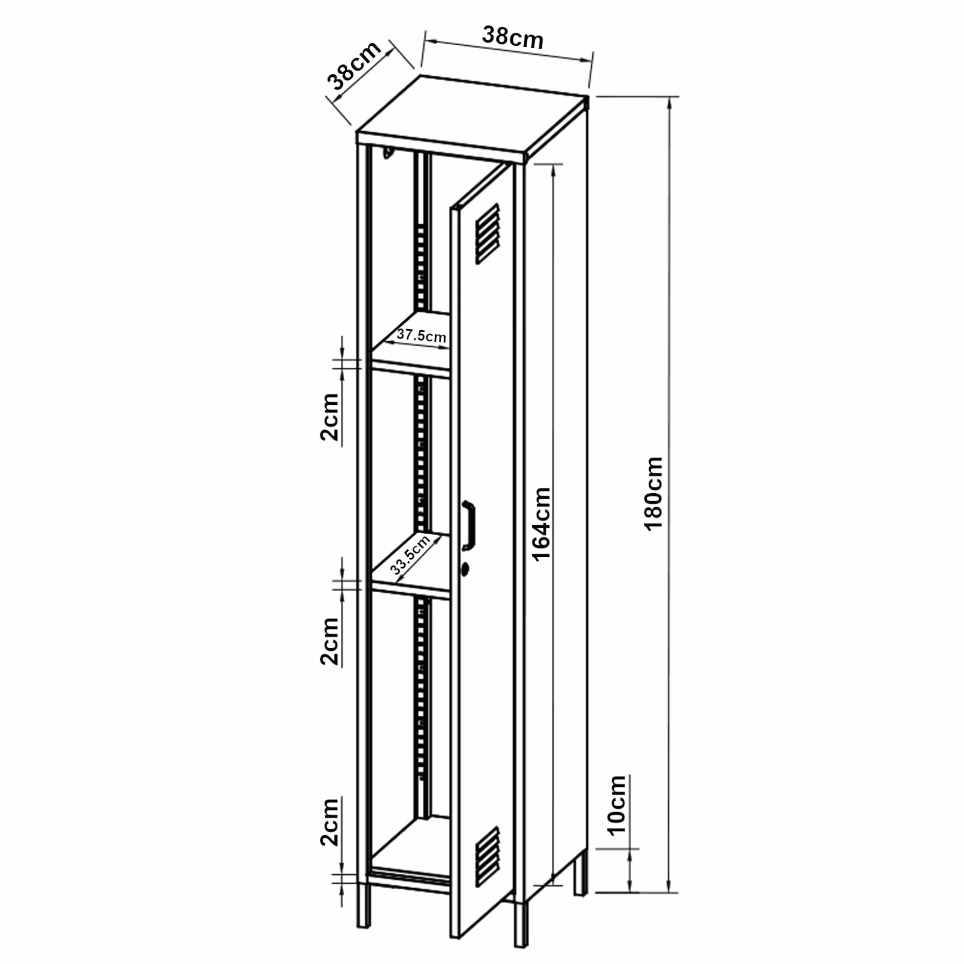 [en.casa] Armadio da Ufficio con Anta e Serratura Ripiani ad Altezza Regolabile Mobile in Acciaio da Spogliatoio con 3 Scomparti e Barra Porta Abiti 180 x 38 x 38 cm - Bianco
