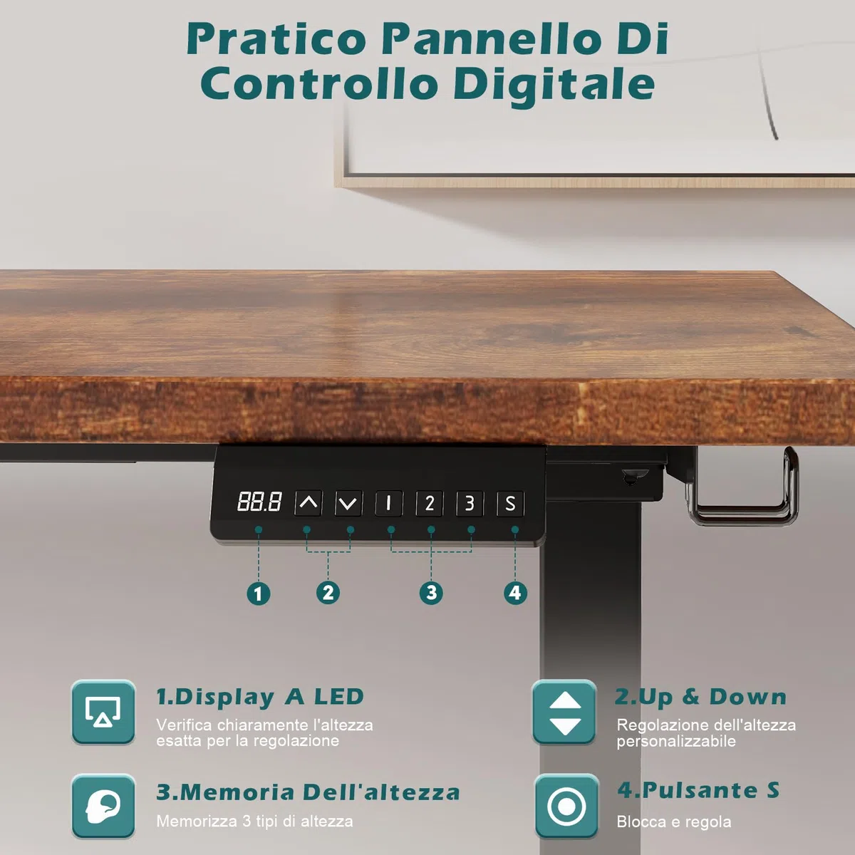 Devoko Scrivania Seduta E In Piedi, 2 Motori, Piano Scrivania Con 3 Tasti Di Memoria, Rotelle, Ganci E Scatola Per La Gestione Dei Cavi, Scrivania Regolabile In Altezza 73 – 120 cm, Nero