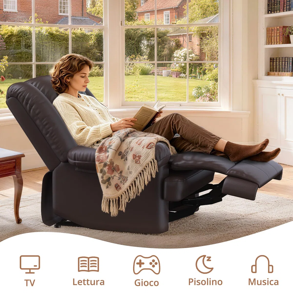 Hamoldy Poltrona Reclinabile Ergonomica Relax, Sedia Confortevole per Anziani adatta a Soggiorno, Camera da Letto e Cameretta Infantile Marrone