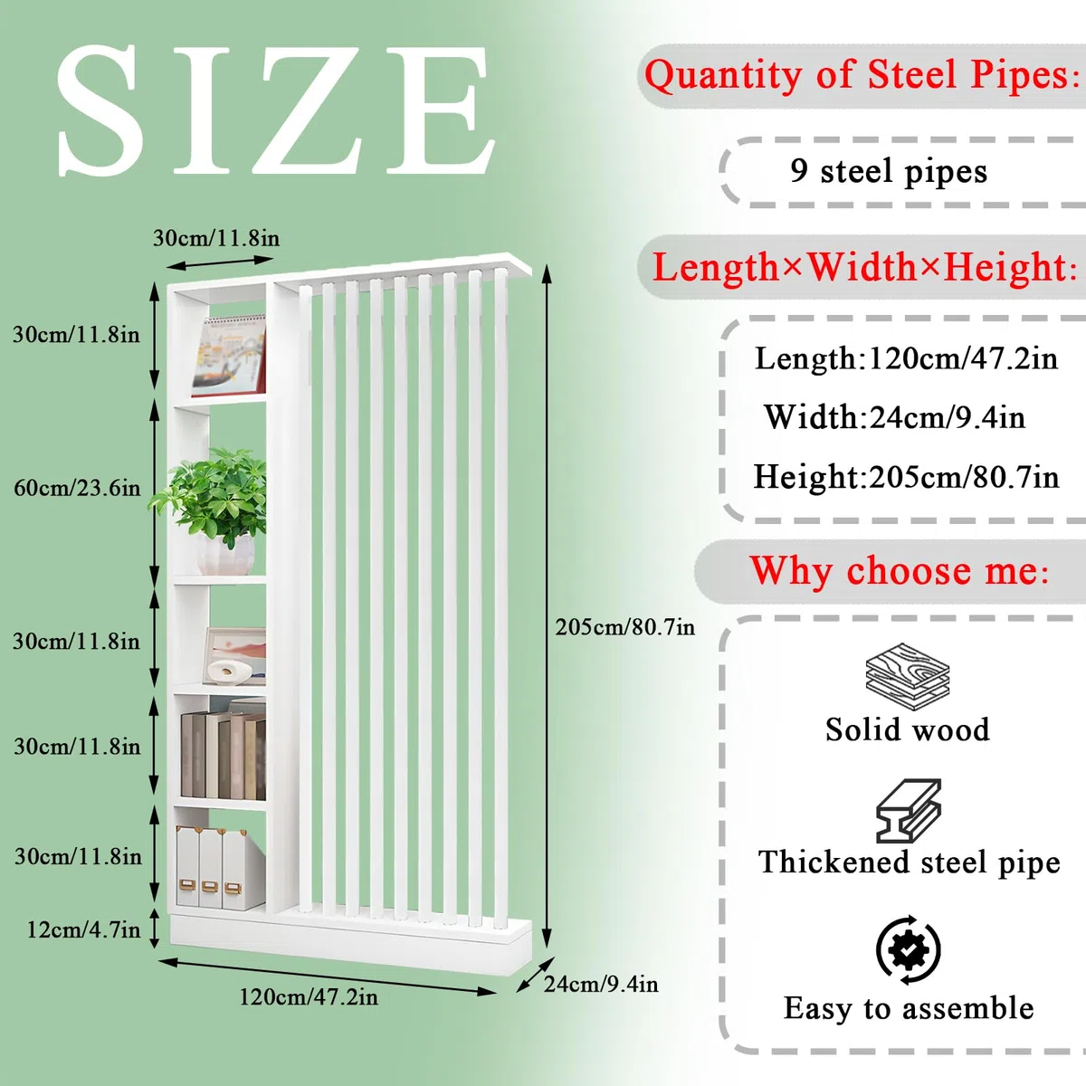 Colonna divisoria per ingresso dal pavimento al soffitto - Divisorio indipendente con ripiani, facile da montare, decorazione indipendente per camera da letto e ufficio (A White+White, 120cm/47.2in)