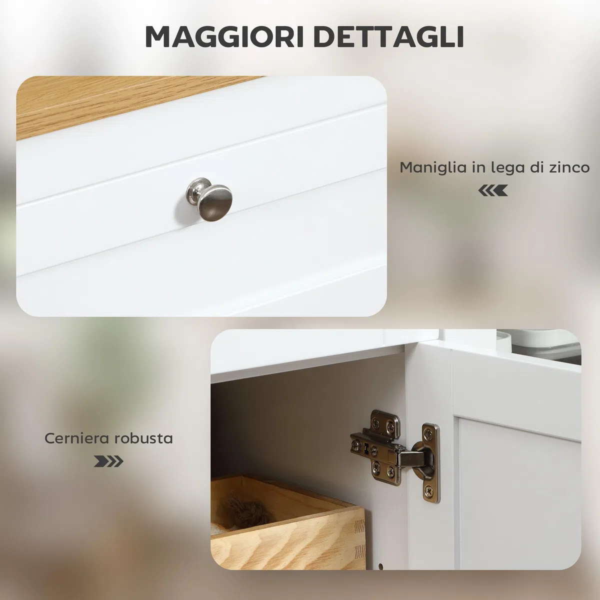 HOMCOM Credenza Cucina, Mobile Cucina con 2 Cassetti, 3 Armadietti, Piano d'Appoggio in Caucciù, Credenza Buffet con Ante a Vetro, Ripiani Regolabili, per Soggiorno Sala da Pranzo, 120x40x90cm, Bianco