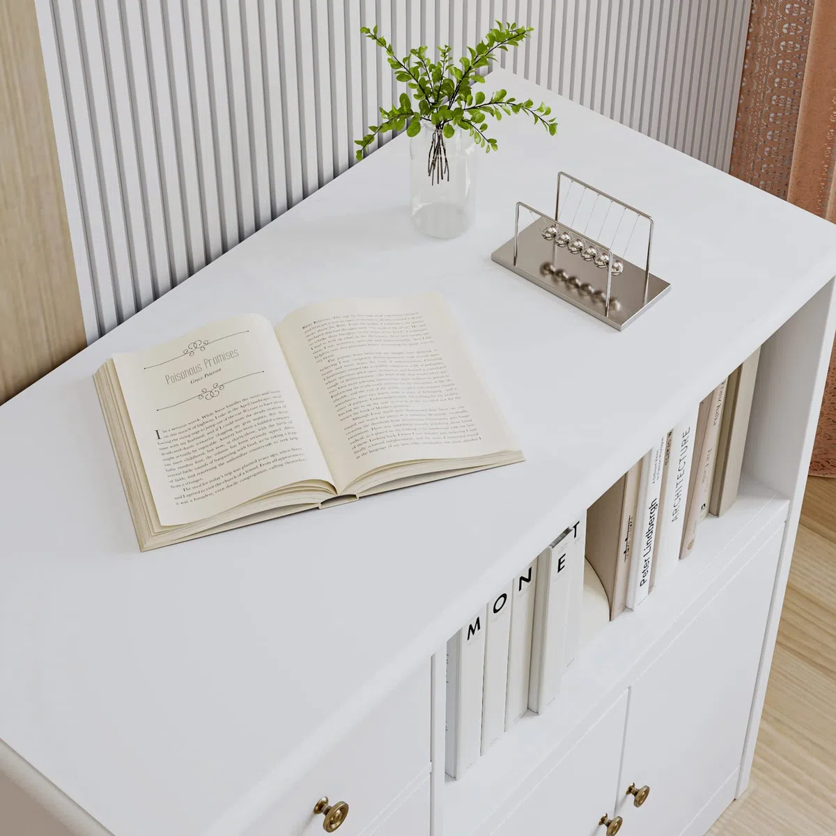 HOCSOK Credenza Microonde Cucina, Credenza Soggiorno Moderno, Armadietto da Terra con 3 Ante, adatto per Cucina, Soggiorno, Bianco, 90x40x82cm