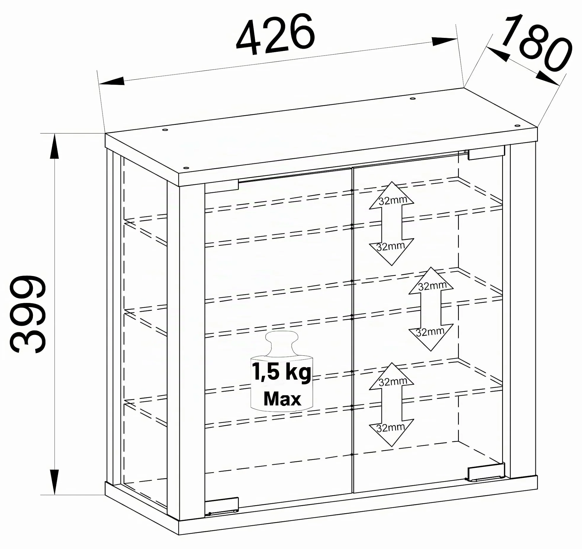 VCM Vetrina in vetro sospesa | vetrina in vetro con vetro di sicurezza ESG | Dimensioni: altezza 40 x larghezza 43 x profondità 18 cm | Vetrina sospesa | Moderno e salvaspazio | Armadio vetrina in