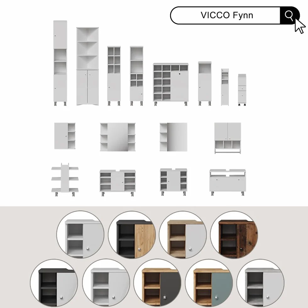 Vicco Set mobili bagno Fynn, Rovere dorato, 60 cm, composto da specchio da bagno e mobile sottolavabo