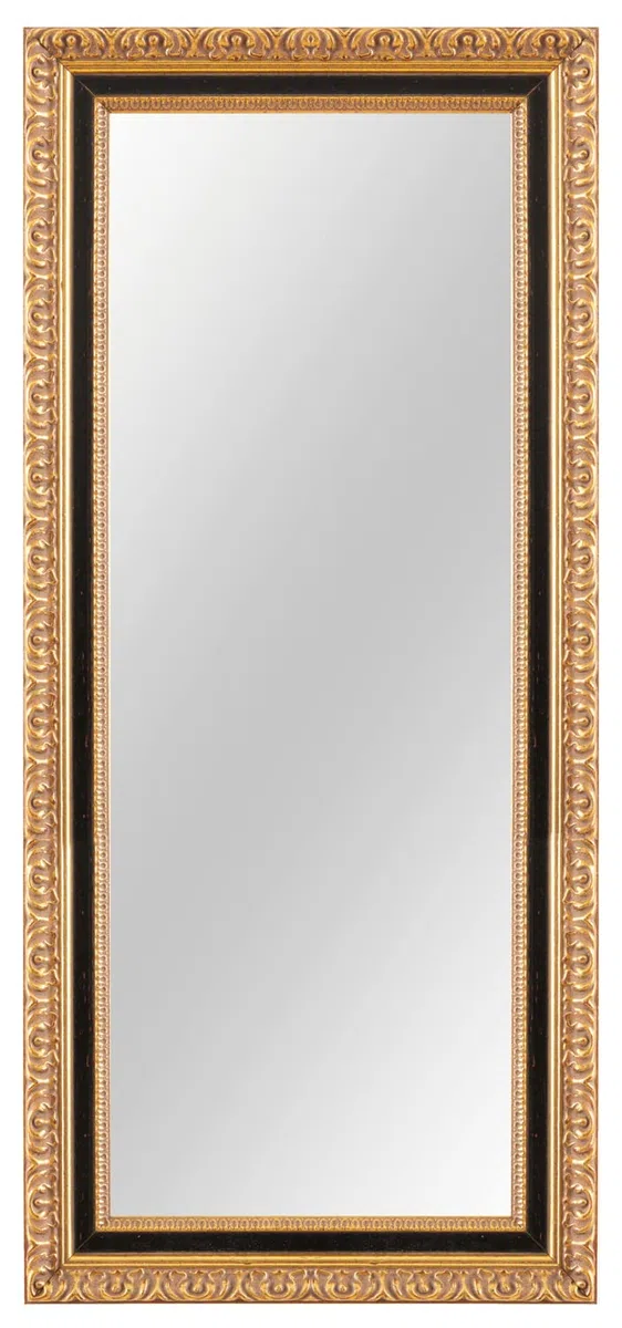 Online-GalleryKing Specchio da parete 50 x 135 cm, in vero legno color oro, nero, shabby vintage, con gancio e materiale di montaggio, bagno, soggiorno, camera da letto