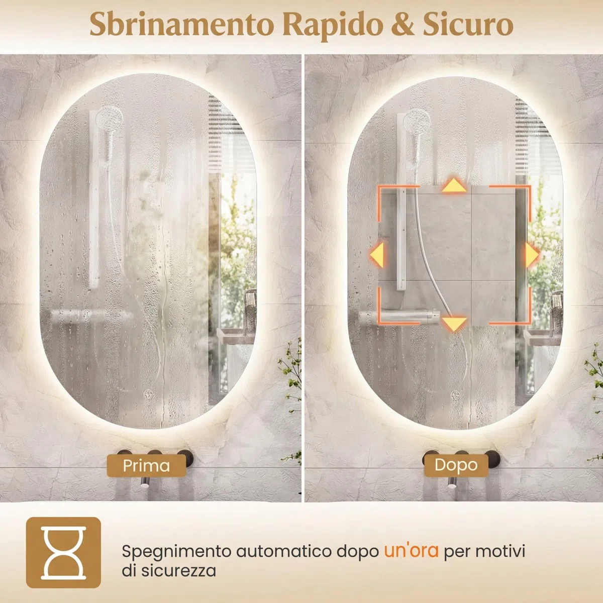 COSTWAY Specchio per Bagno con Luce 90 x 55 cm, Specchio Ovale da Parete Infrangibile con Oulsanti Touch, 3 Colori Dimmerabili, Antiappannamento e Vetro Temperato HD IP44 (90 x 55 cm, Modello 4)