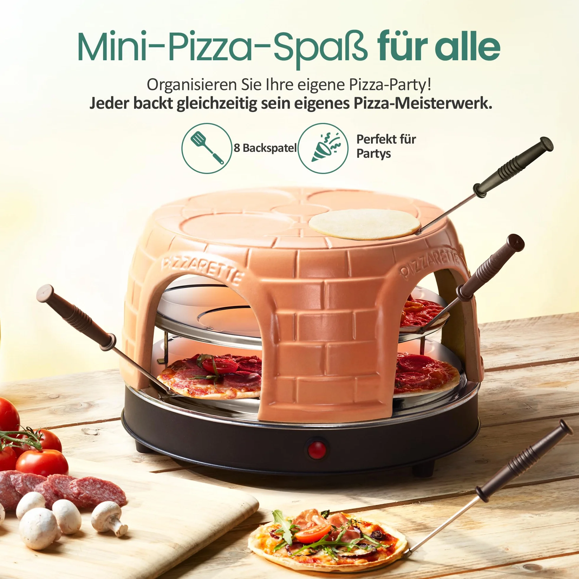 Emerio PIZZARETTE PO-116124.1 - Forno per pizza in terracotta fatta a mano, design brevettato, per mini pizza